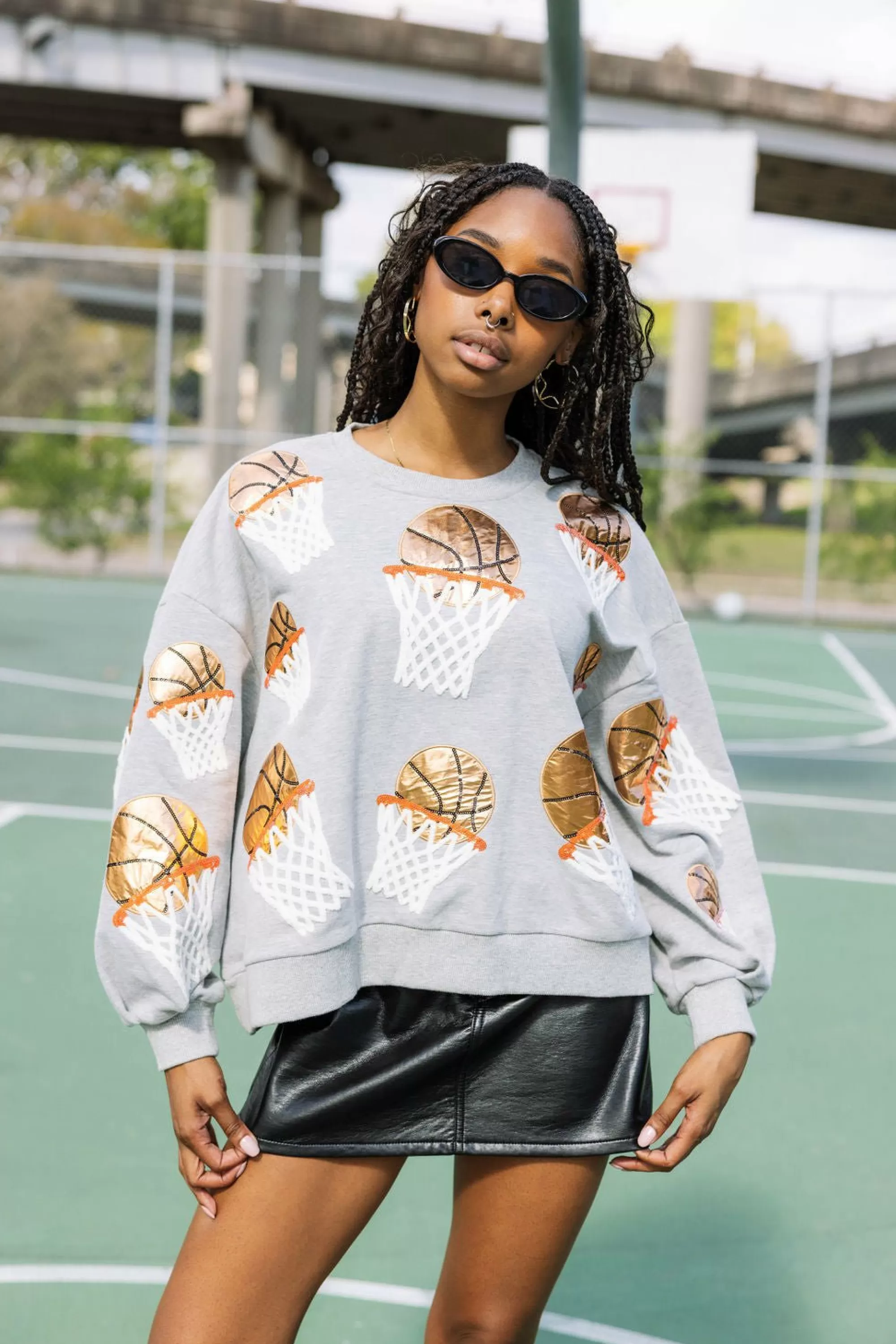womens Queen Of Sparkles Basketball Hoop Sweatshirt
