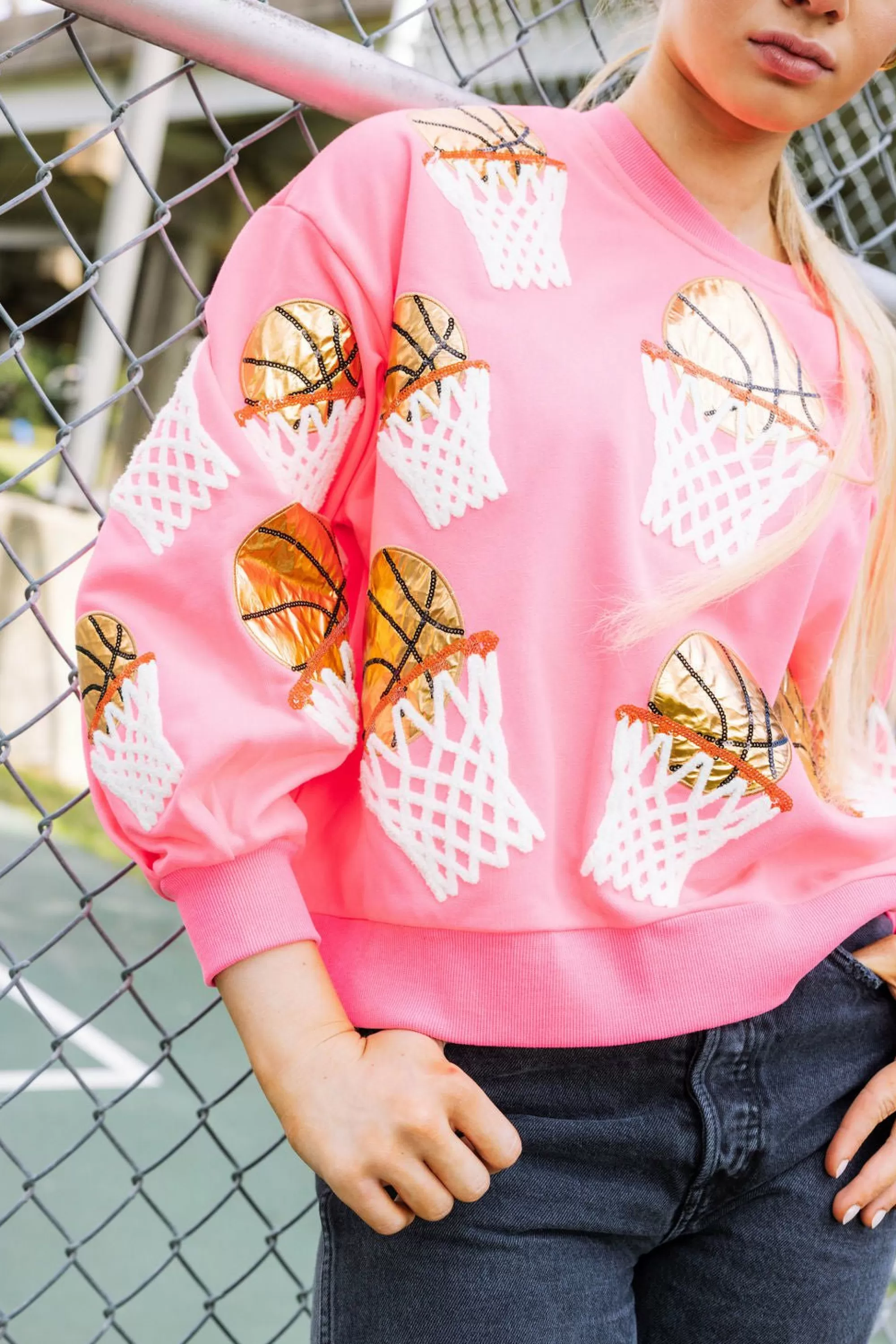 womens Queen Of Sparkles Basketball Hoop Sweatshirt