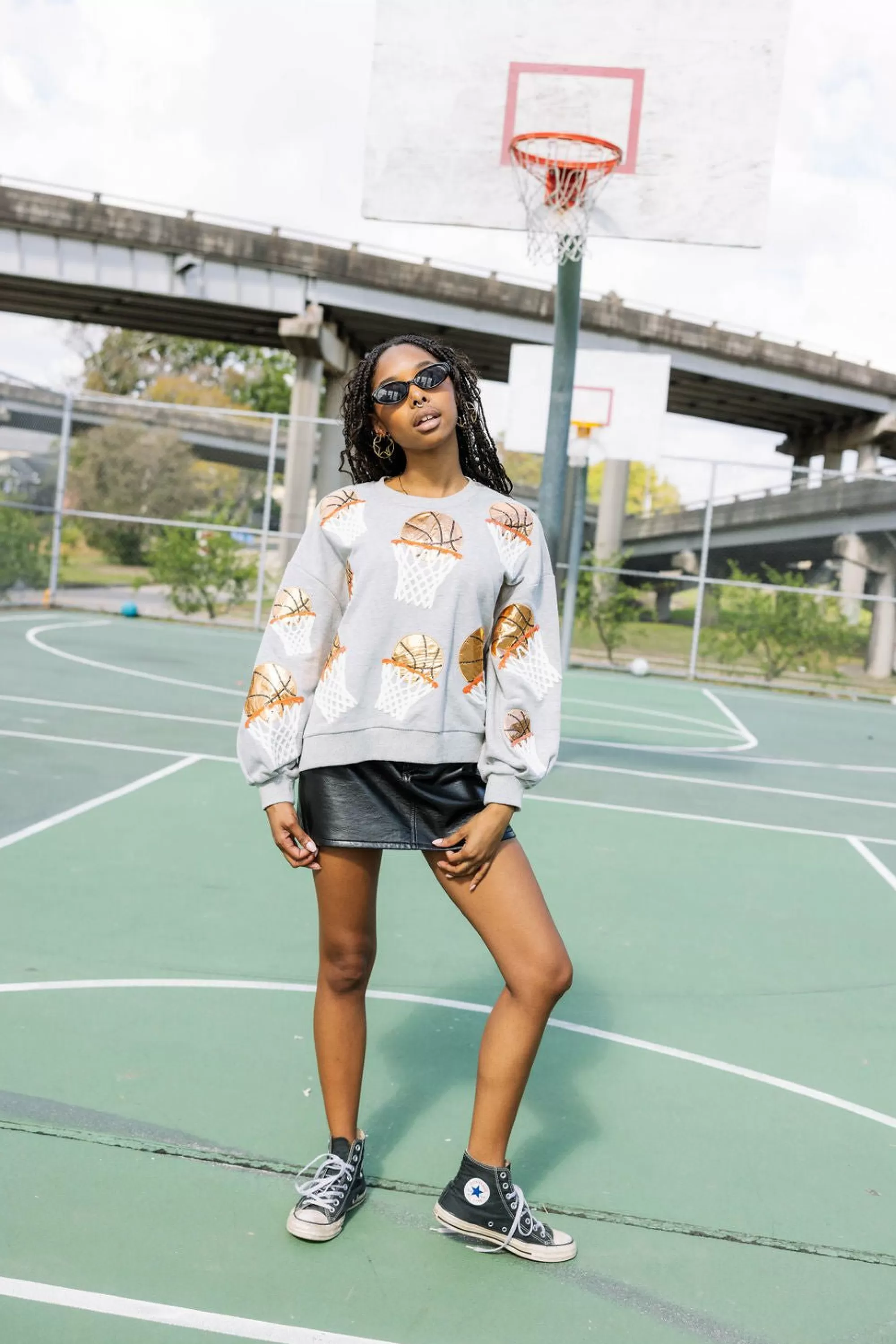 womens Queen Of Sparkles Basketball Hoop Sweatshirt