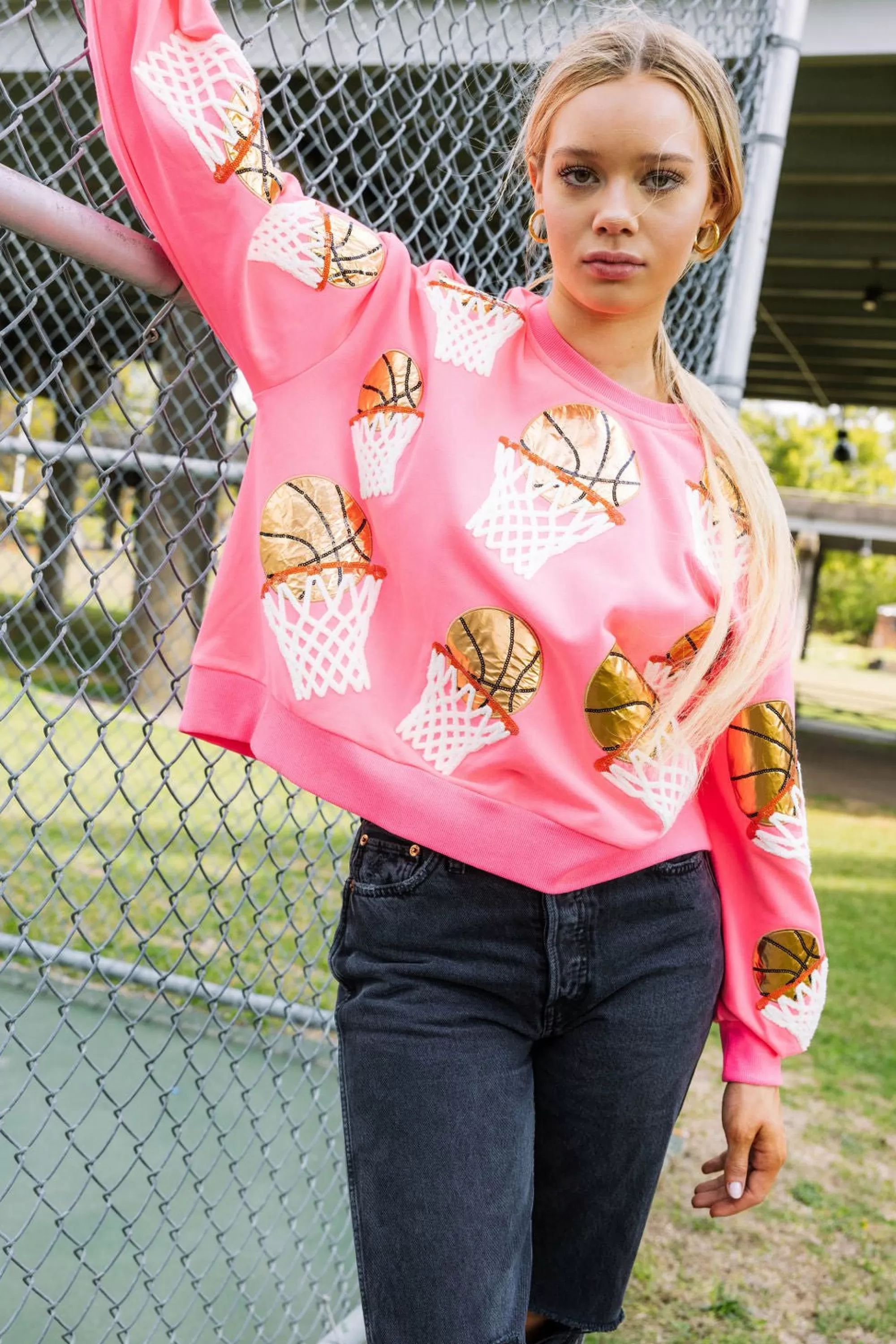 womens Queen Of Sparkles Basketball Hoop Sweatshirt