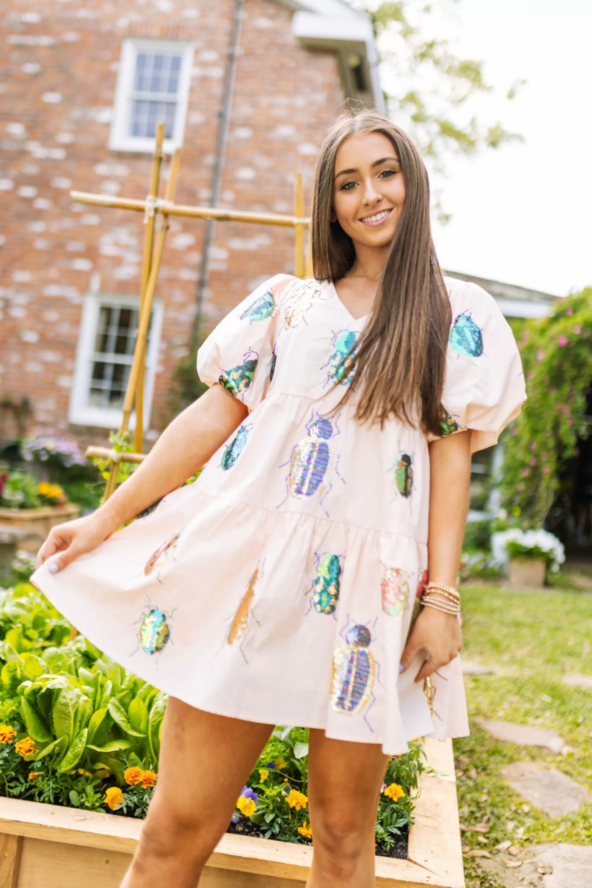 womens Queen Of Sparkles Beige Beetle Dress