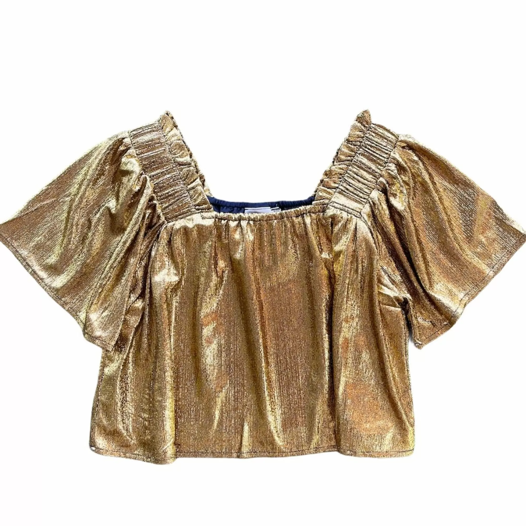 womens Queen Of Sparkles Black Gold Flutter Top