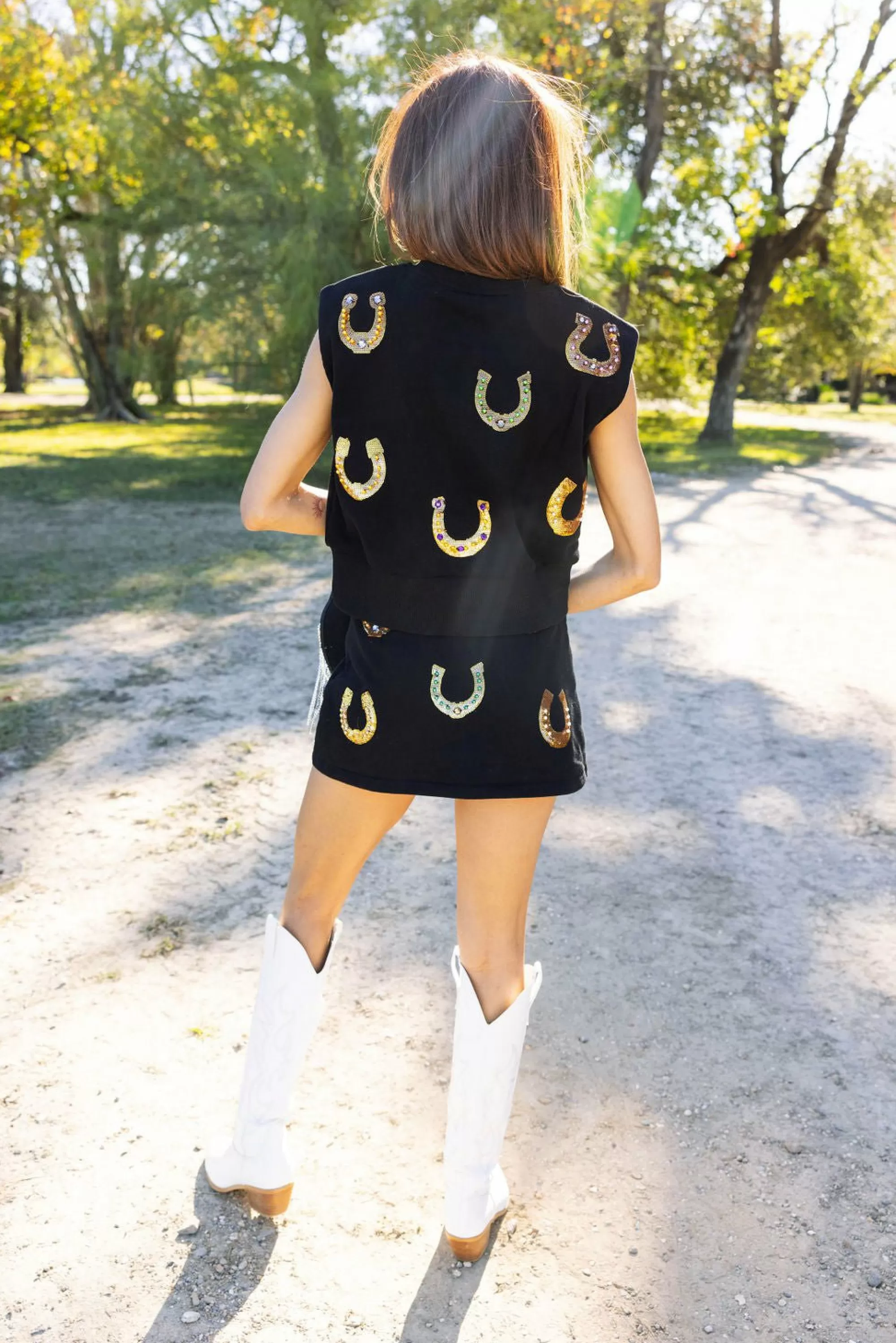 womens Queen Of Sparkles Black Horseshoe Skort