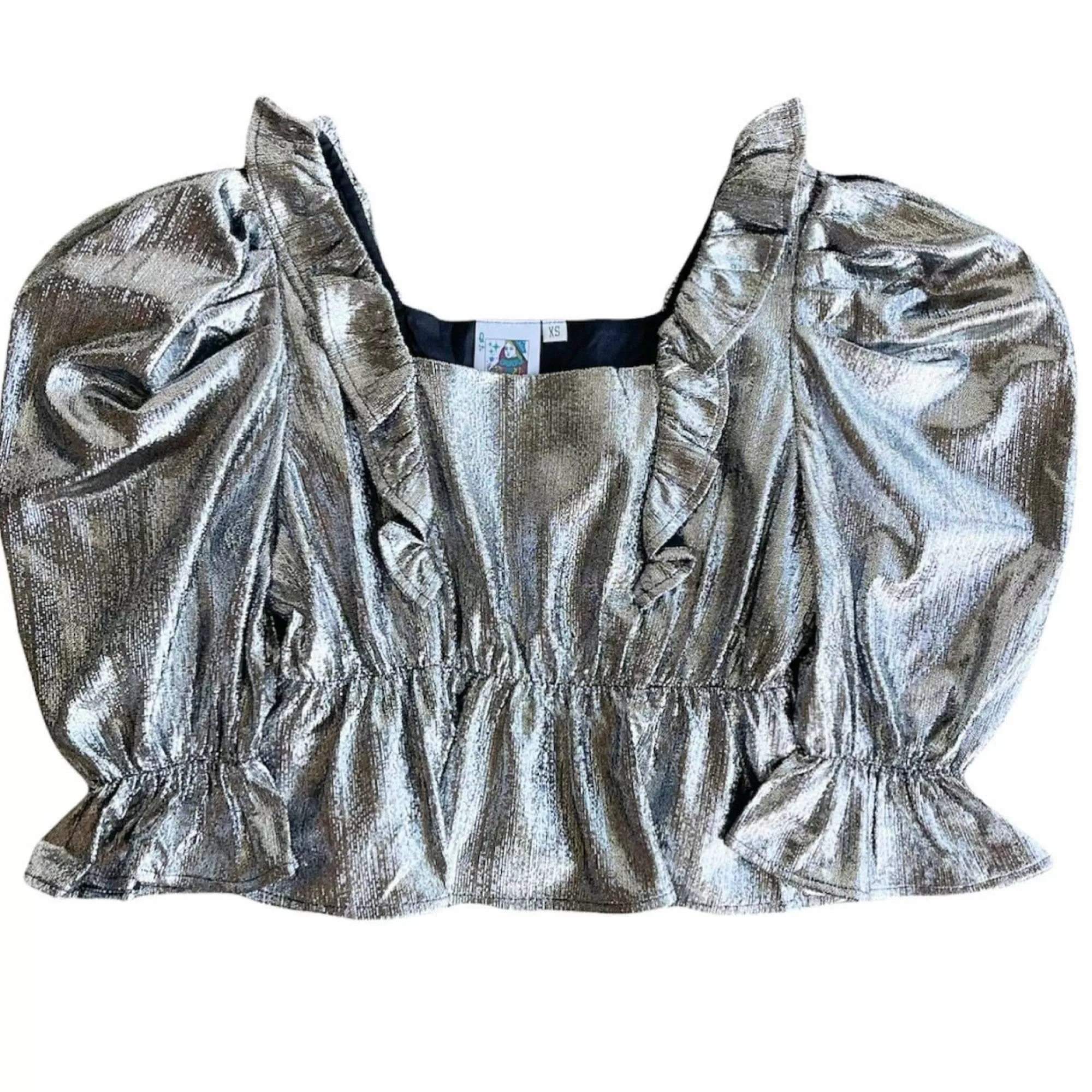 womens Queen Of Sparkles Black Silver Ruffle Top