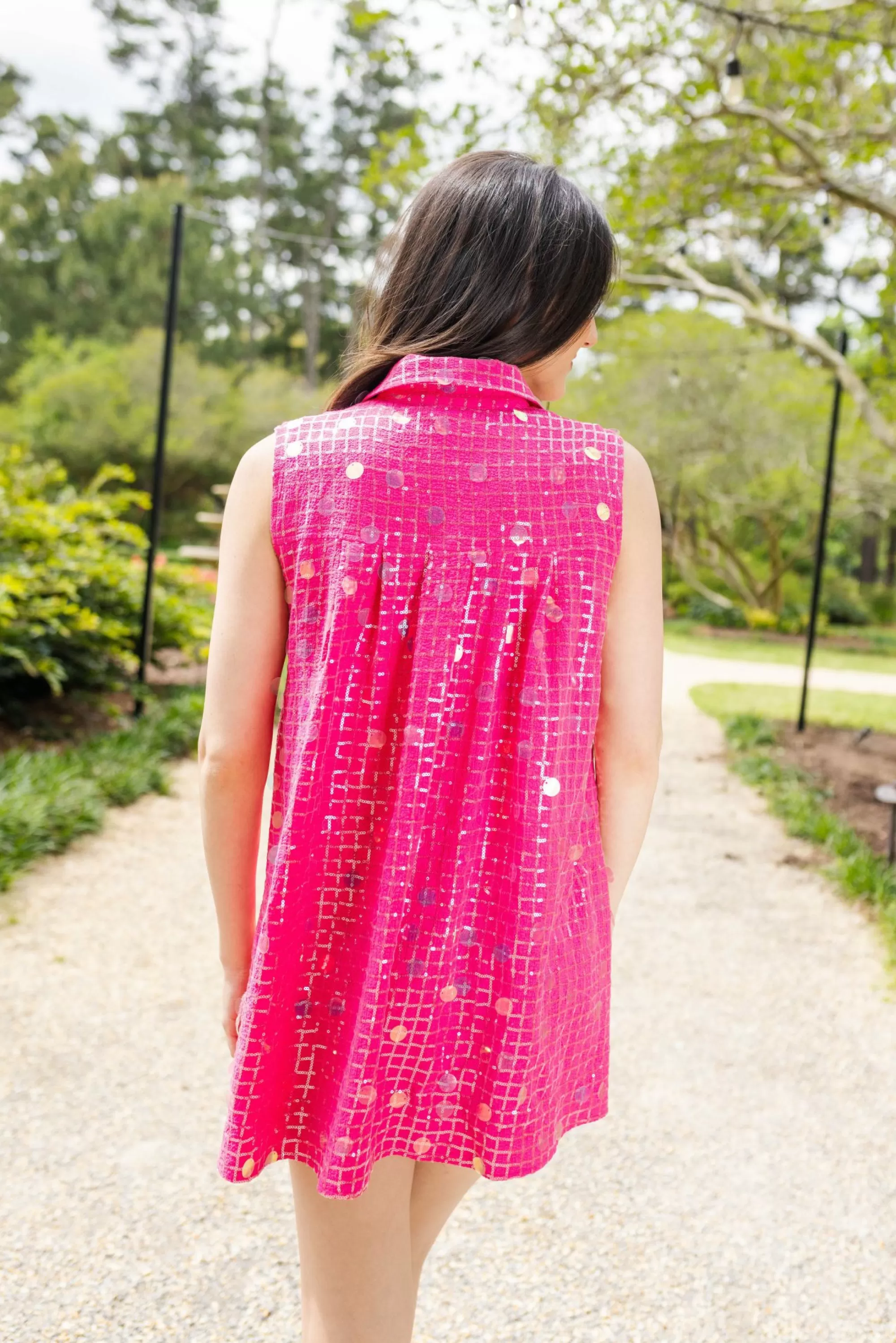 womens Queen Of Sparkles Checker Pailette Collar Dress