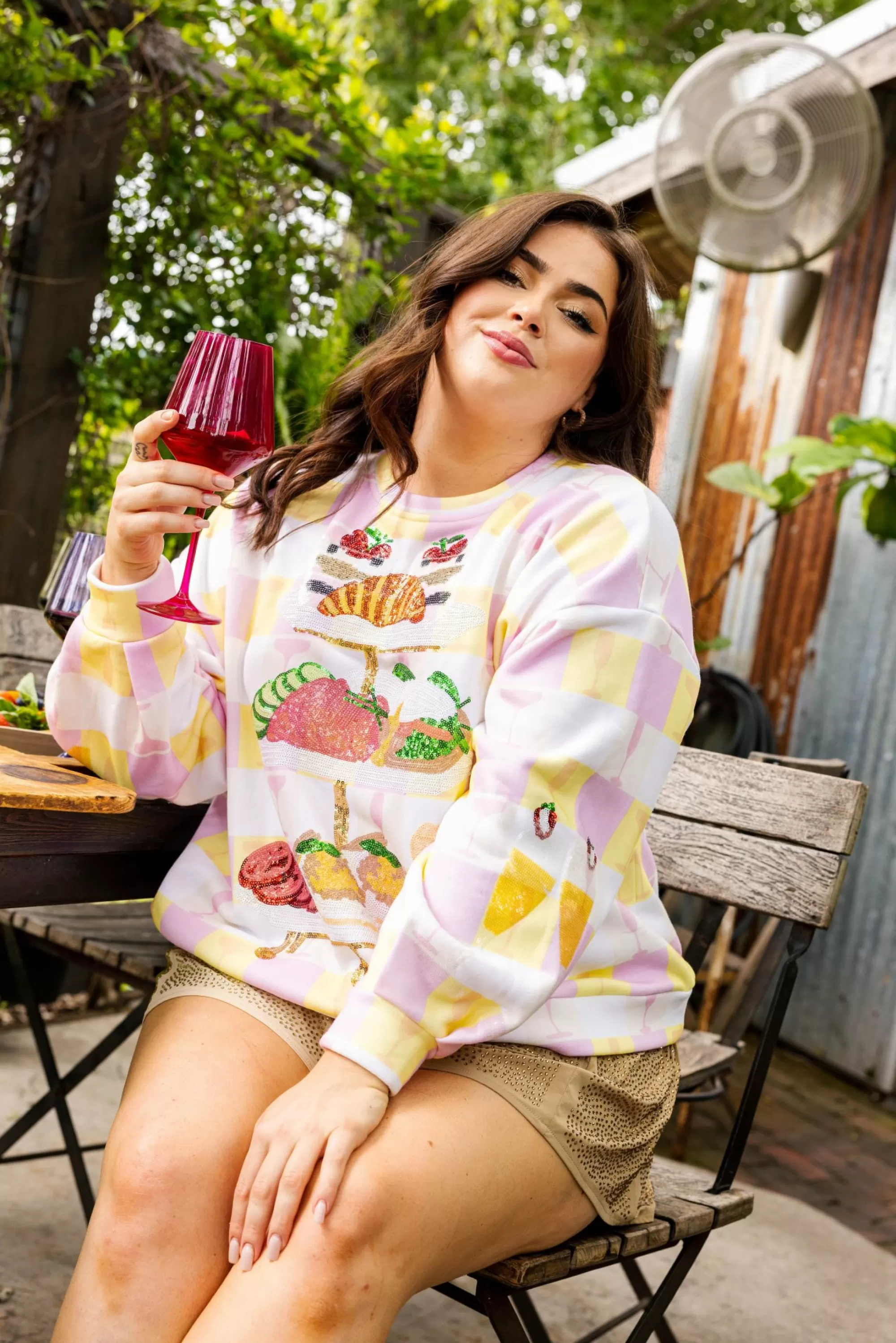 womens Queen Of Sparkles Checkered Brunch Sweatshirt