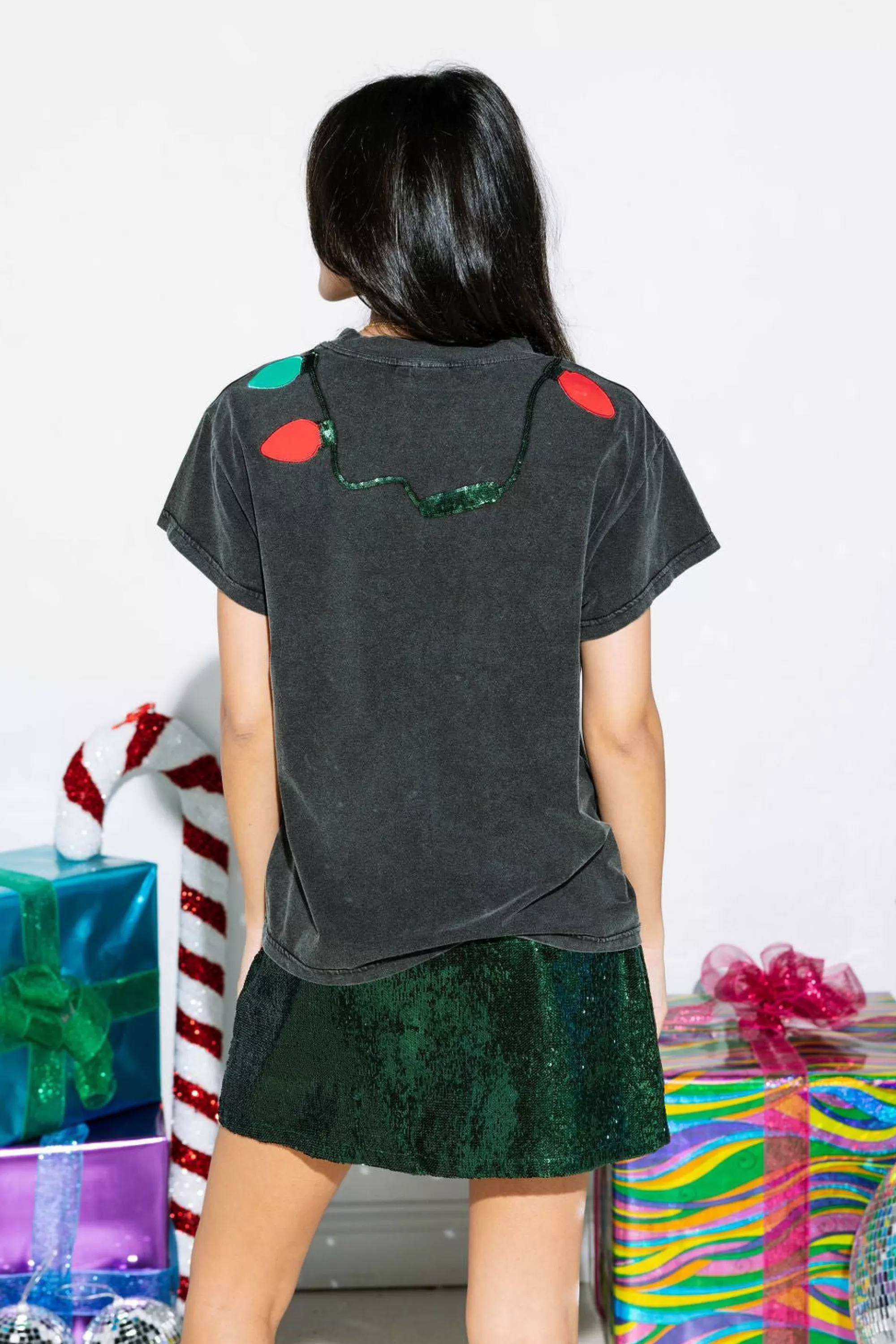 womens Queen Of Sparkles Christmas Light Necklace Tee