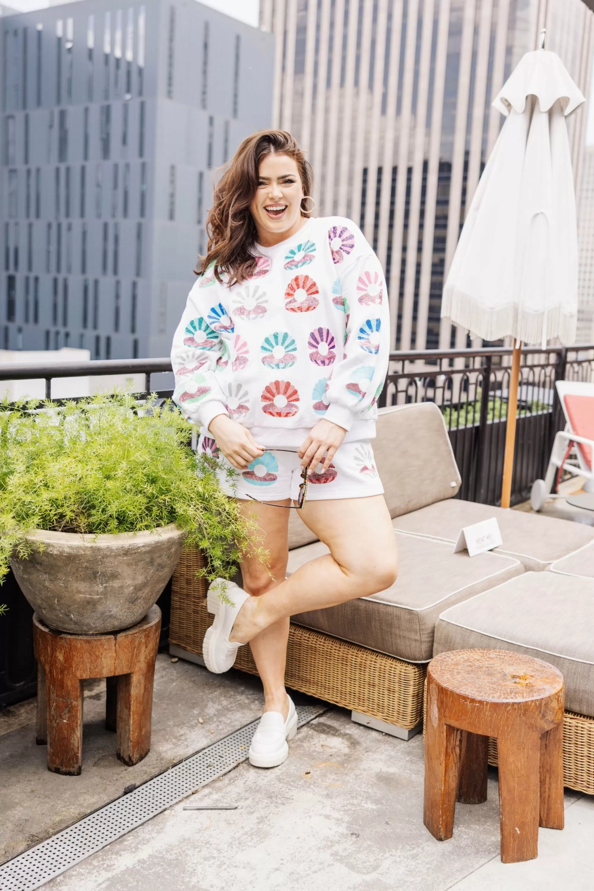 womens Queen Of Sparkles Clam Shell Multi Sweatshirt