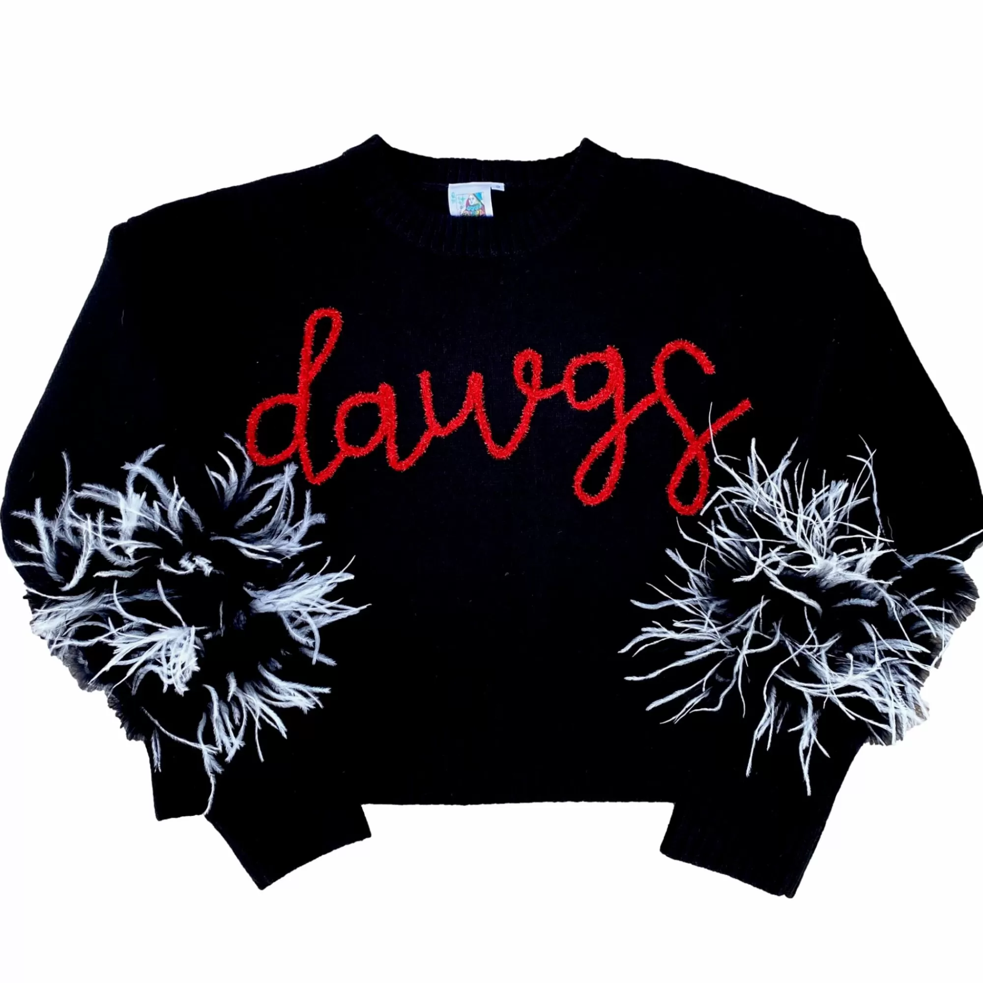 womens Queen Of Sparkles Dawgs Feather Sleeve Sweater