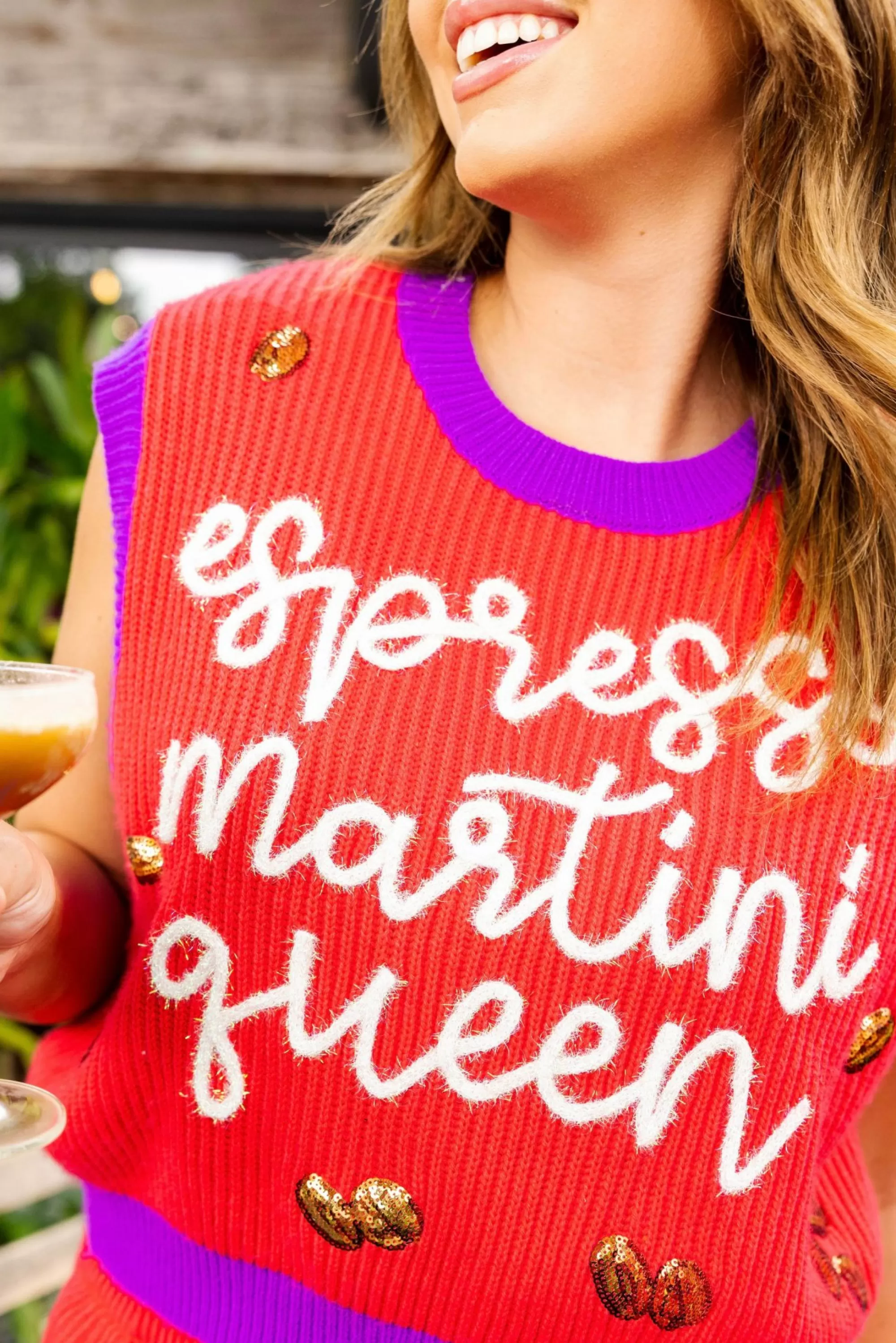 womens Queen Of Sparkles Espresso Martini Queen Sweater Vest