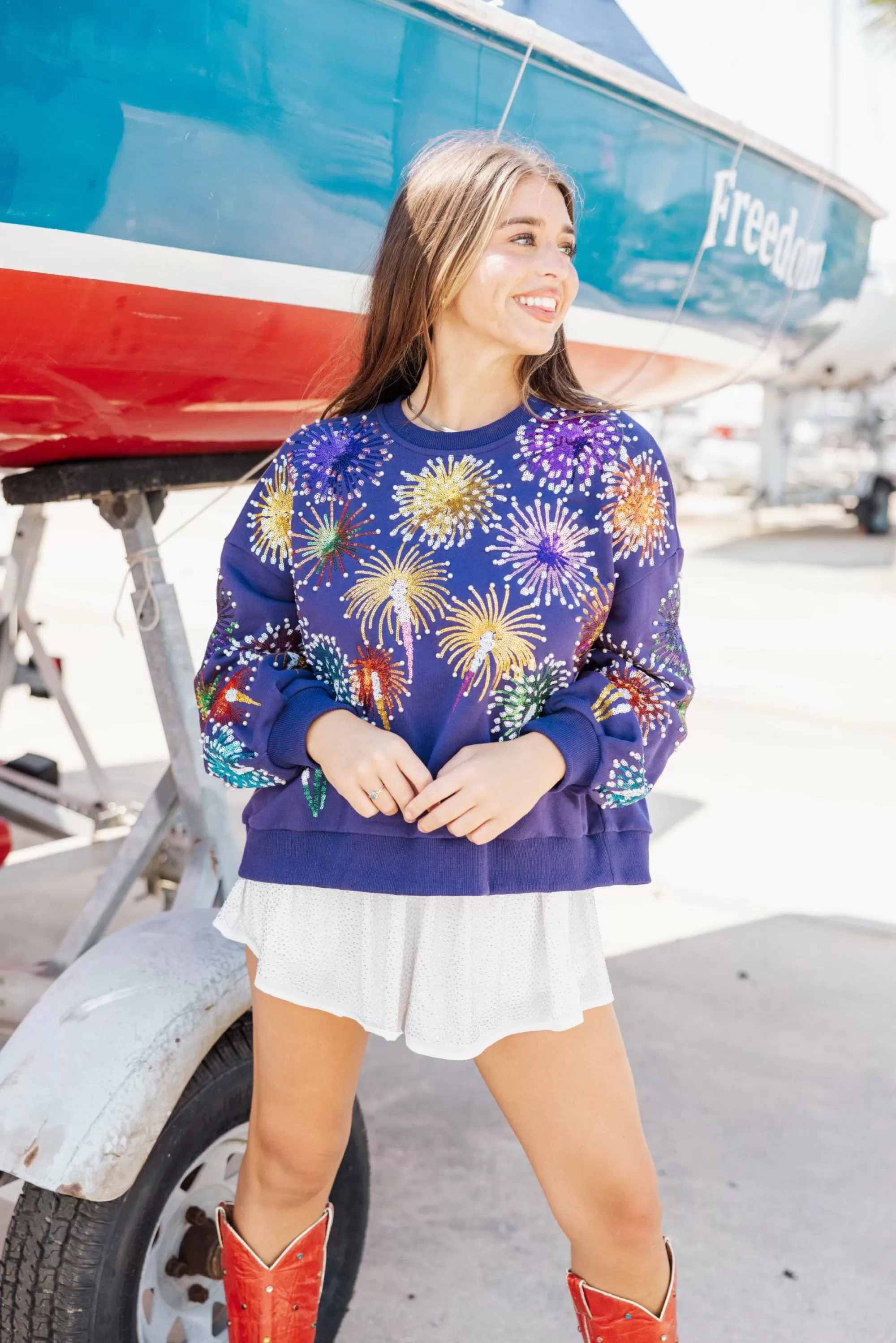 womens Queen Of Sparkles Firework Sweatshirt
