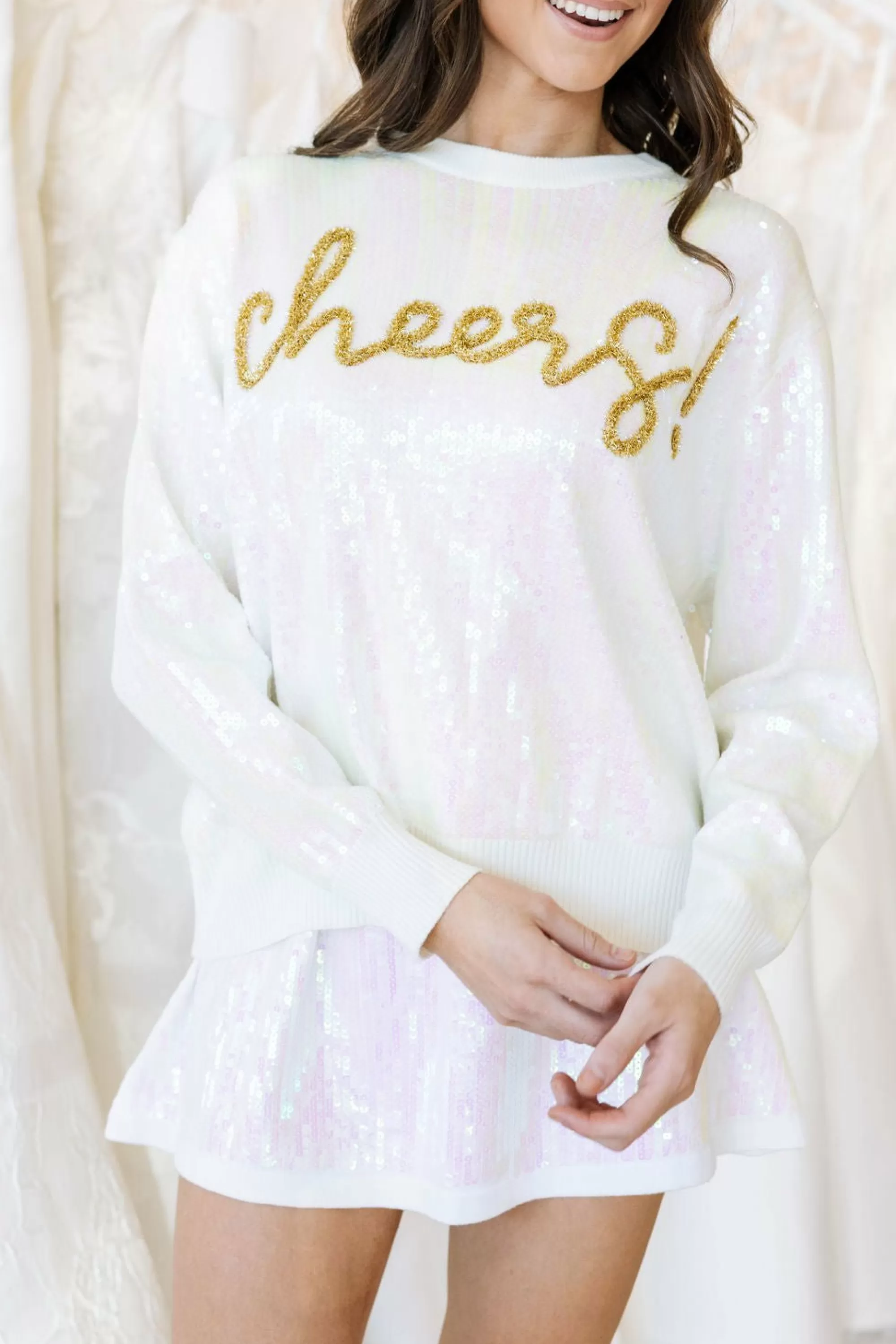 womens Queen Of Sparkles Full Sequin Cheers Sweater