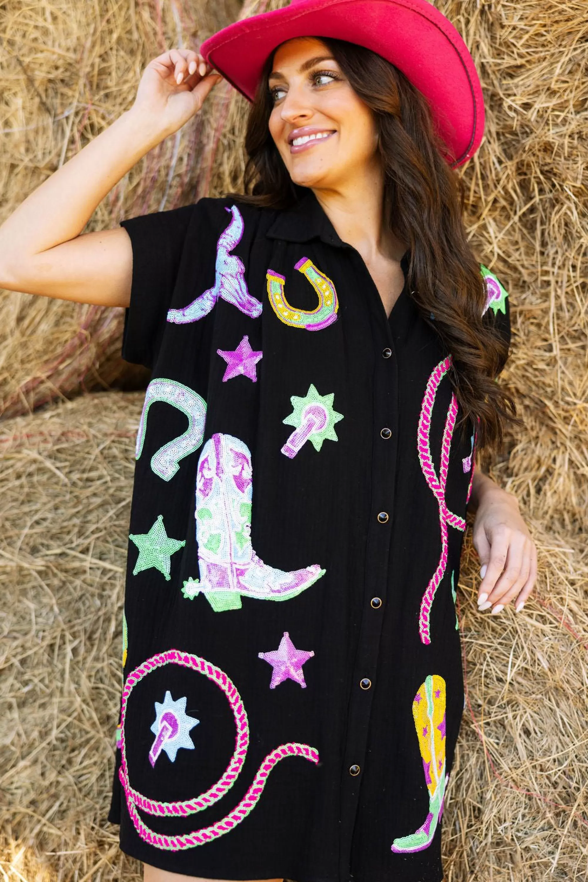womens Queen Of Sparkles Gauze Western Icon Dress