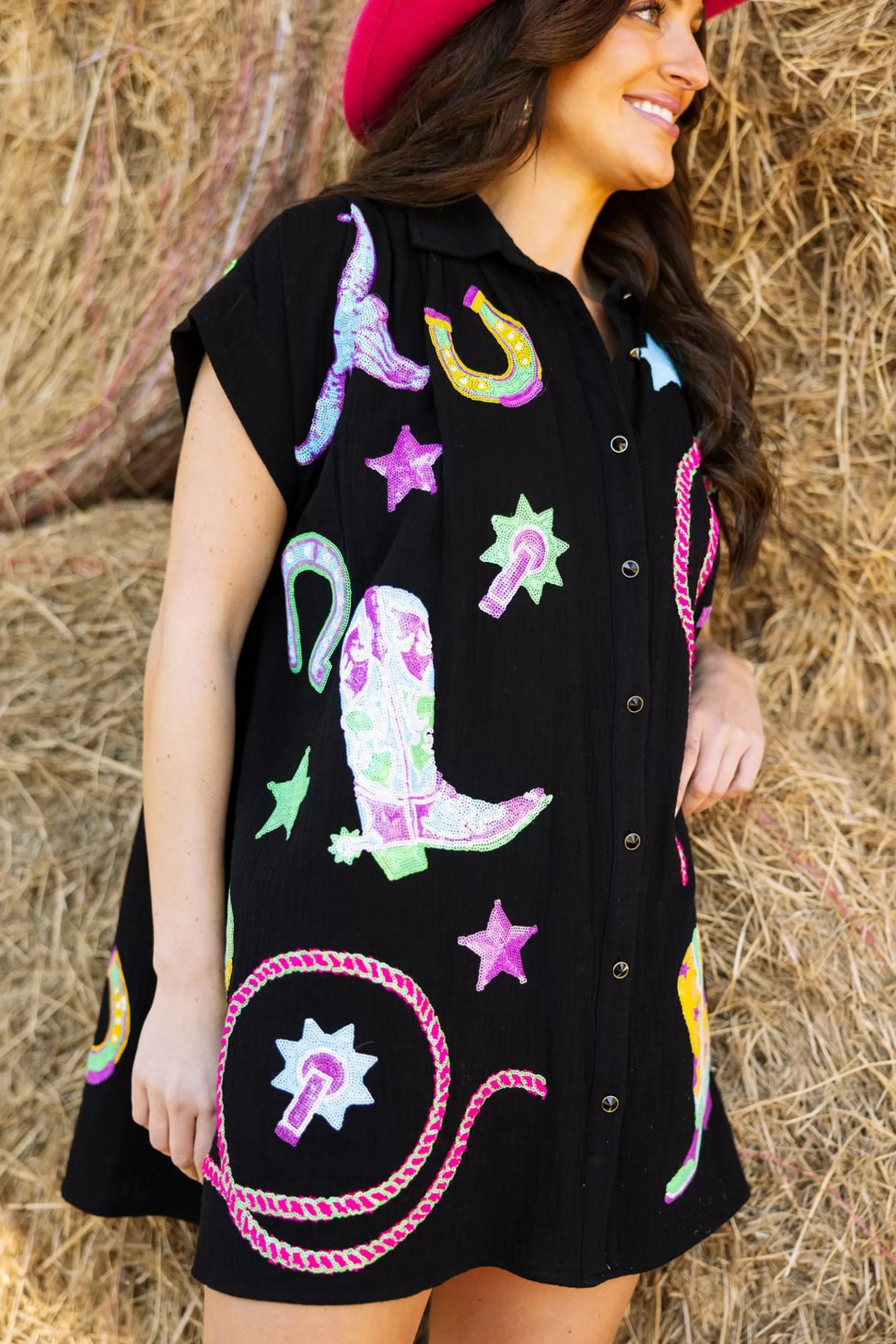 womens Queen Of Sparkles Gauze Western Icon Dress