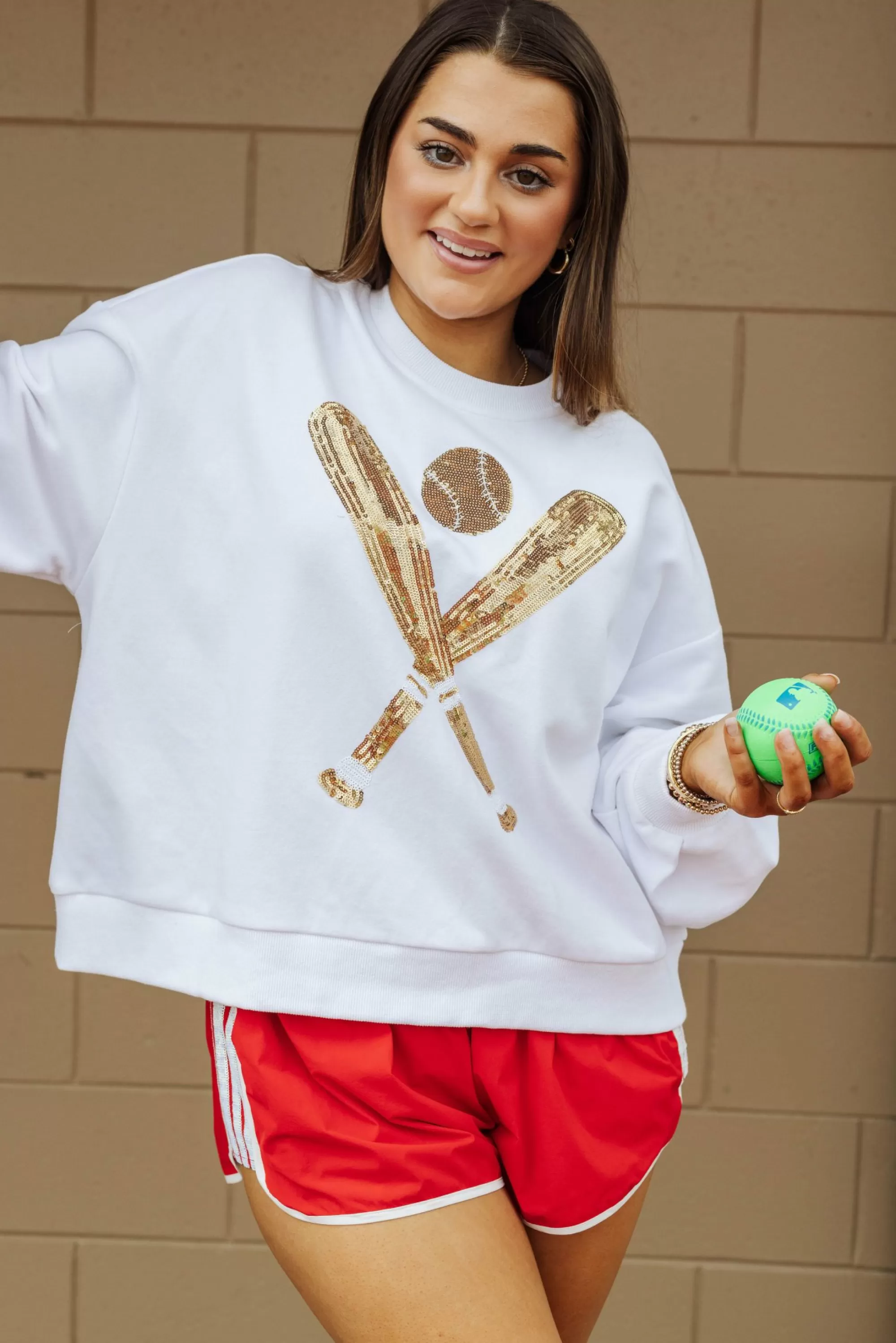 womens Queen Of Sparkles Gold Baseball Sweatshirt