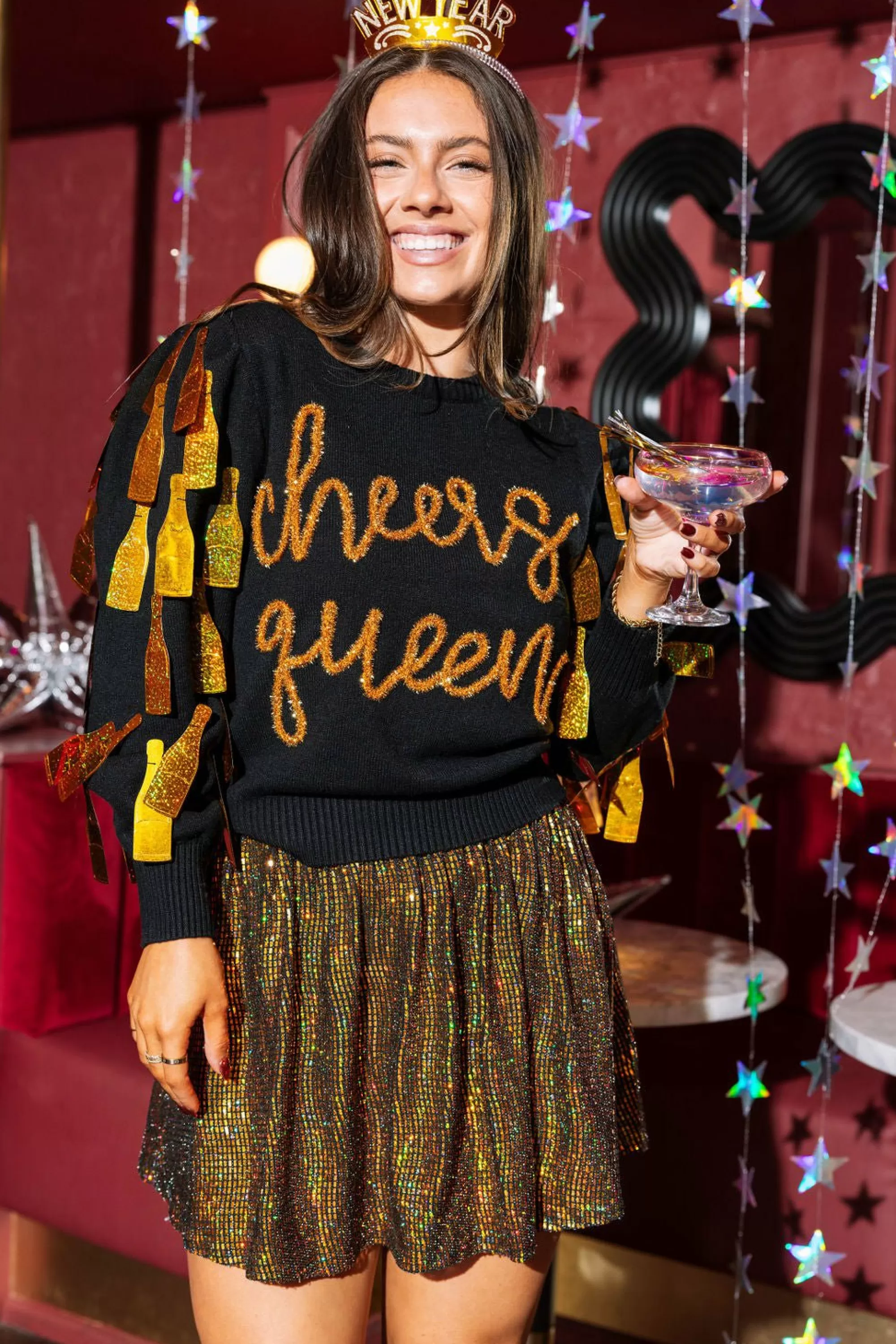 womens Queen Of Sparkles Gold Holo Skort