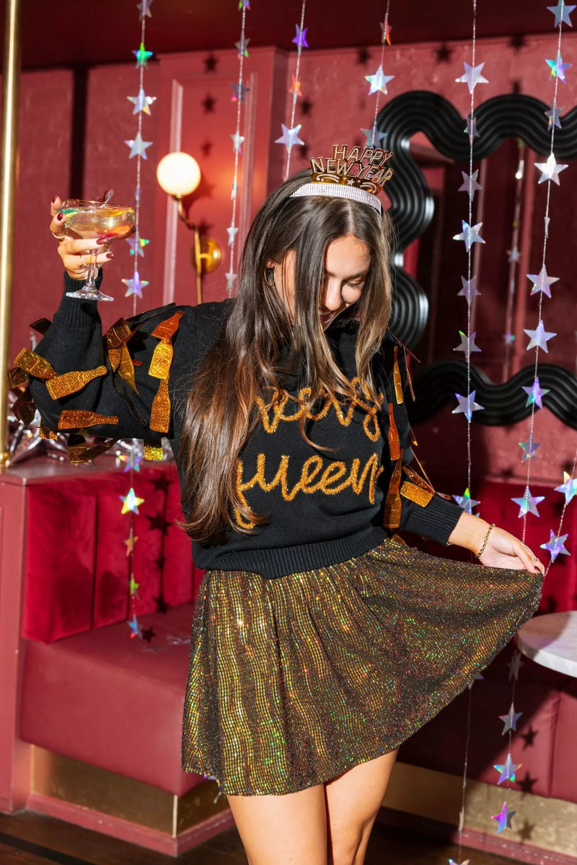 womens Queen Of Sparkles Gold Holo Skort