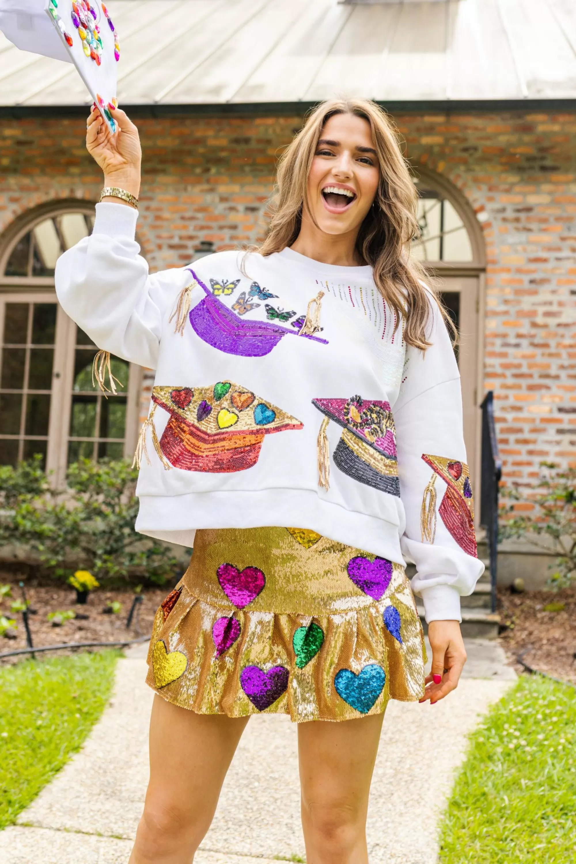 womens Queen Of Sparkles Graduation Hat Sweatshirt