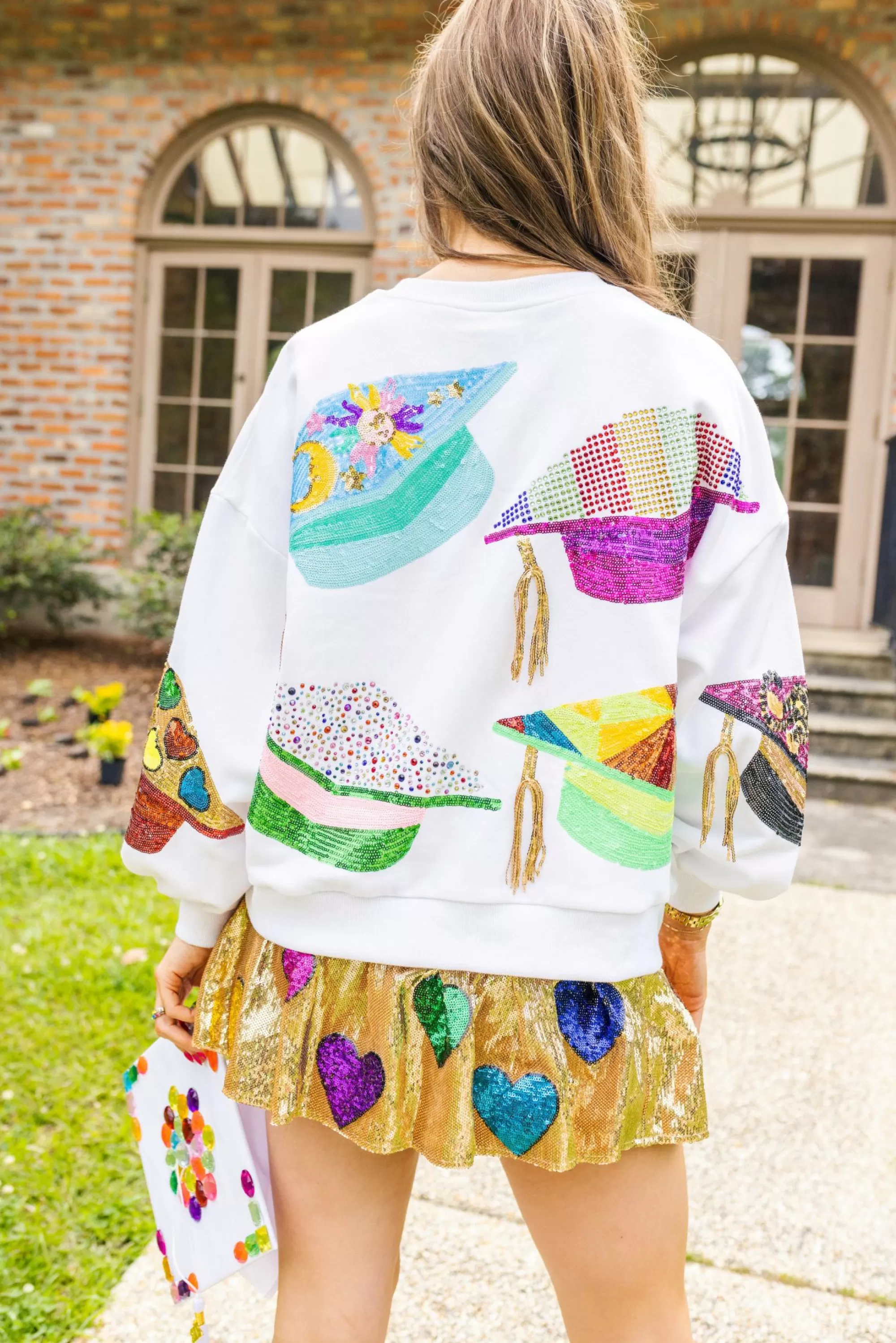 womens Queen Of Sparkles Graduation Hat Sweatshirt