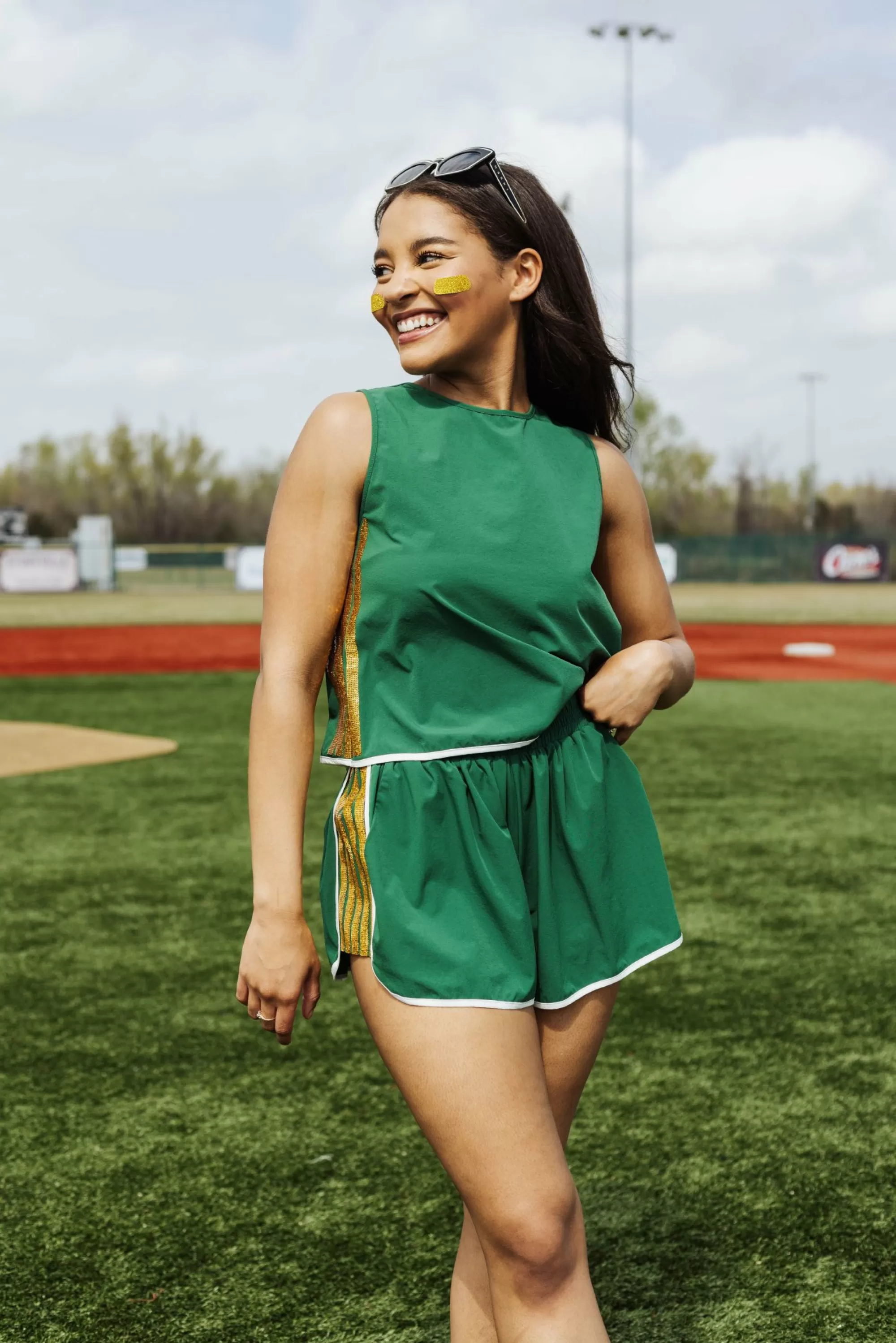 womens Queen Of Sparkles Green & Gold Side Active Short