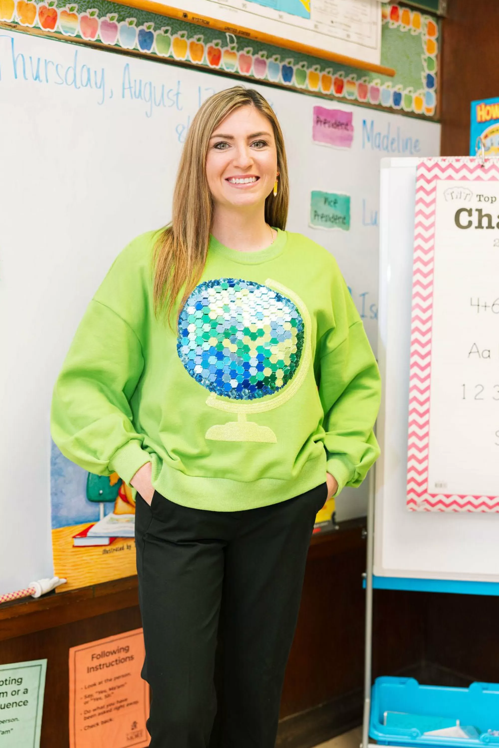 womens Queen Of Sparkles Green Globe Sweatshirt