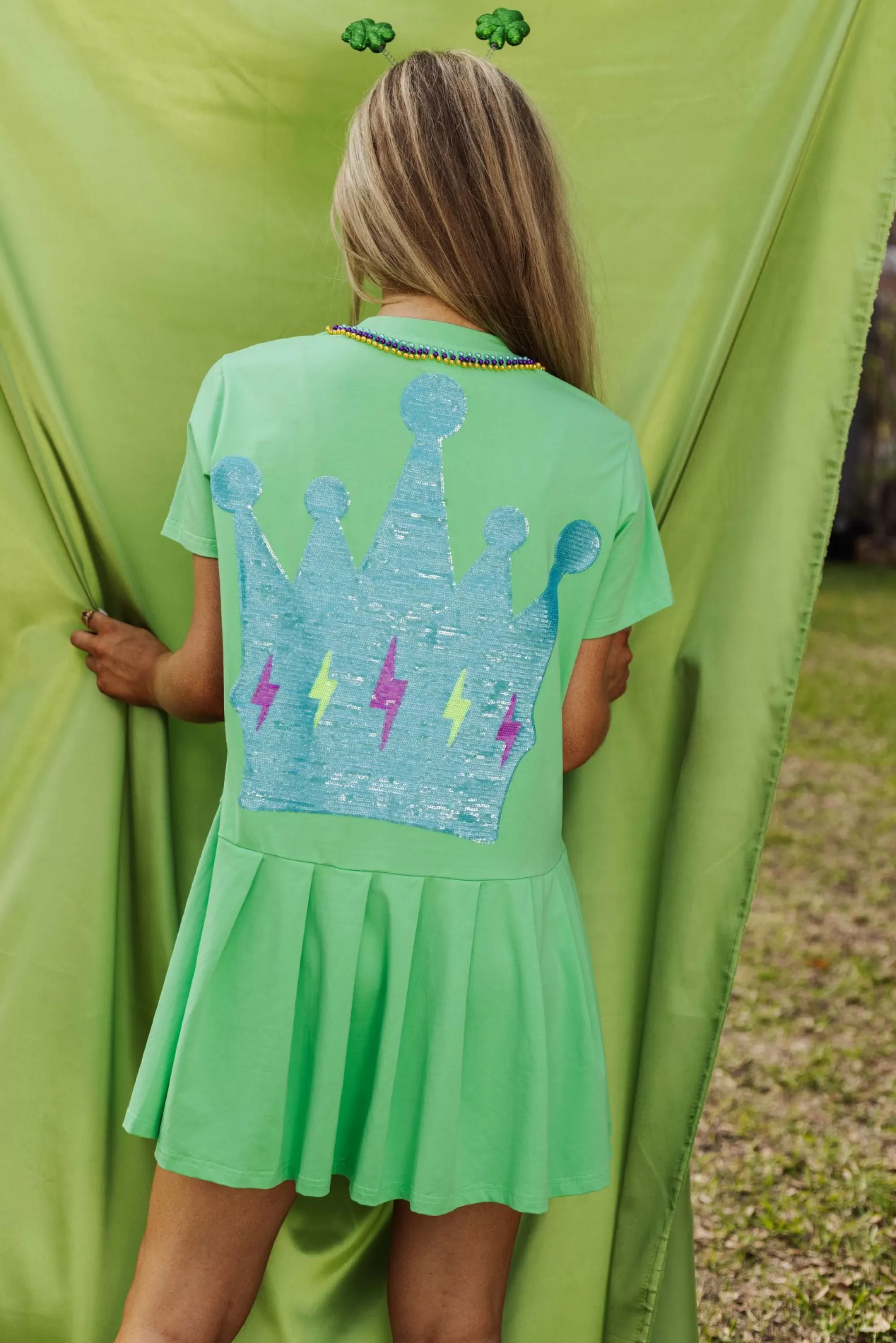 womens Queen Of Sparkles Green Tee Crown Dress