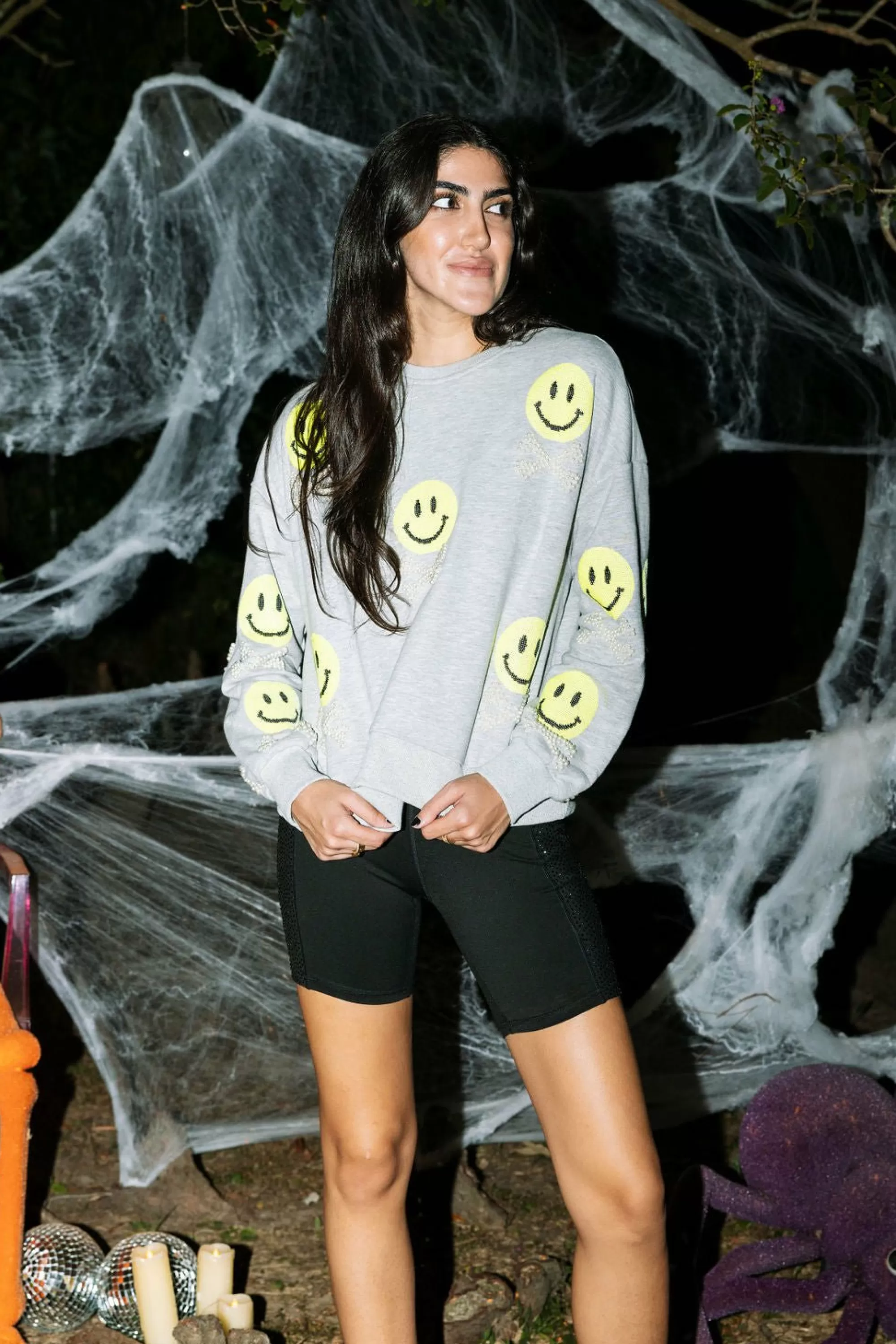womens Queen Of Sparkles Grey Smiley & Crossbones Sweatshirt