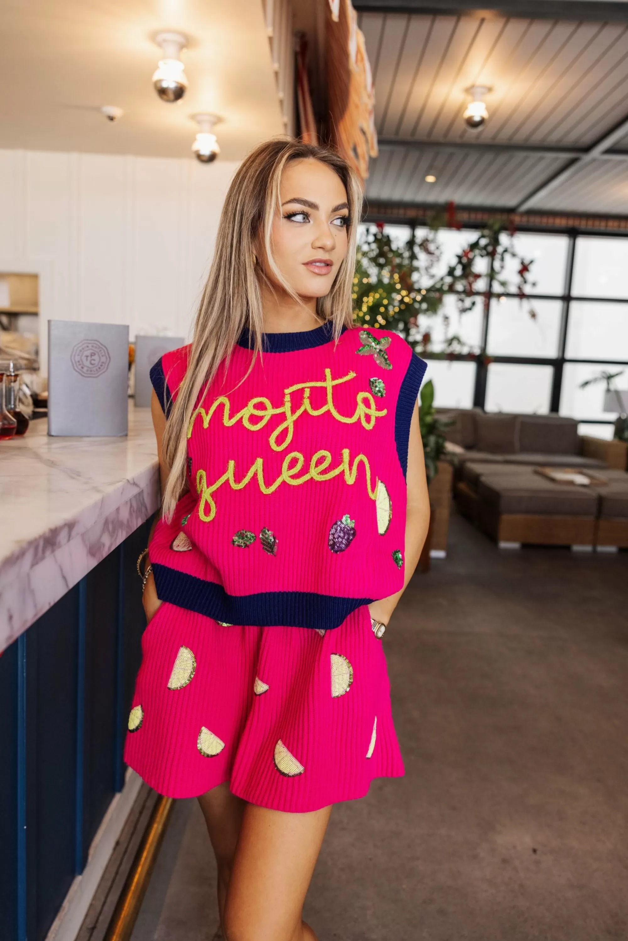 womens Queen Of Sparkles Hot Pink Lime Sweater Skirt