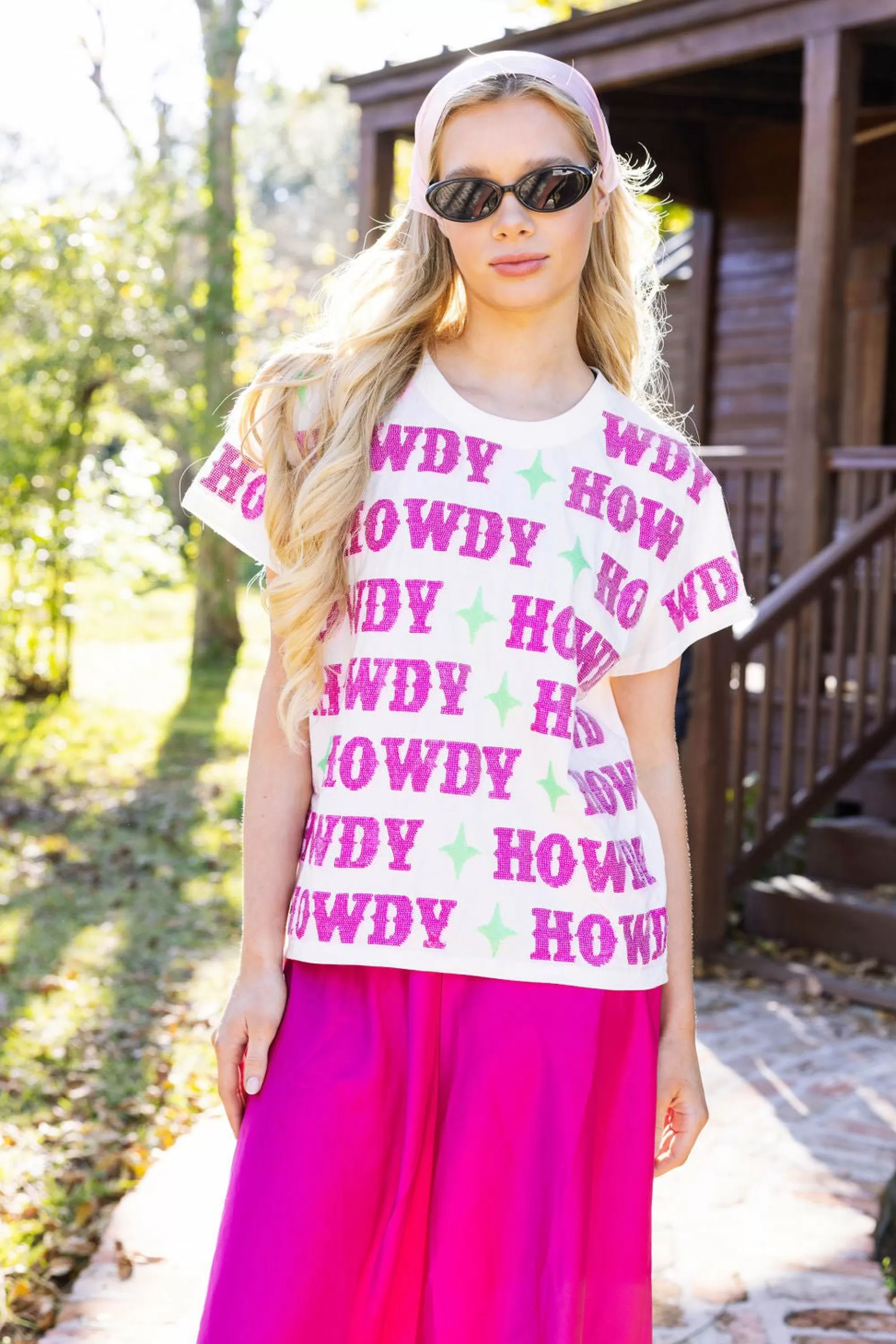 womens Queen Of Sparkles Howdy Y'All Colorblock Tee