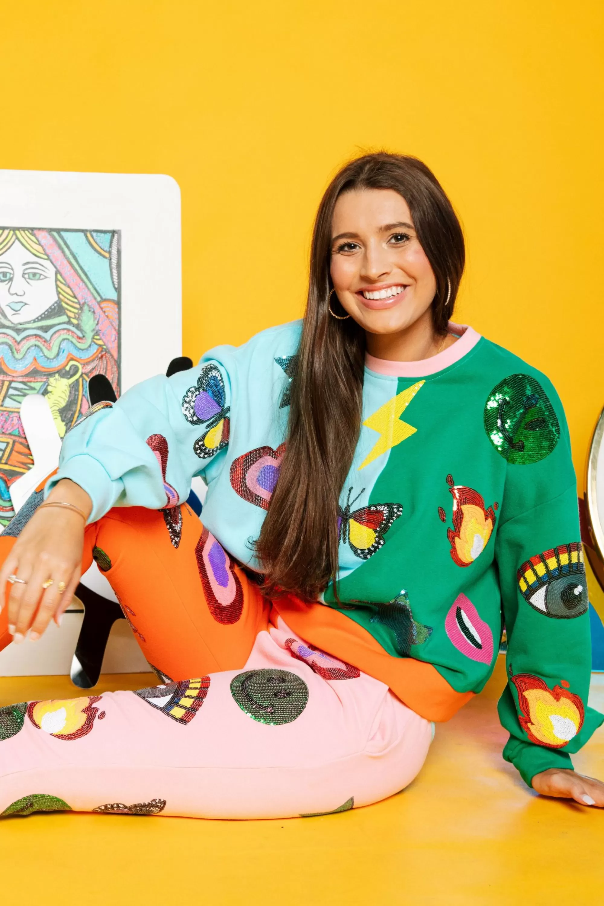 womens Queen Of Sparkles Icon Colorblock Sweatshirt