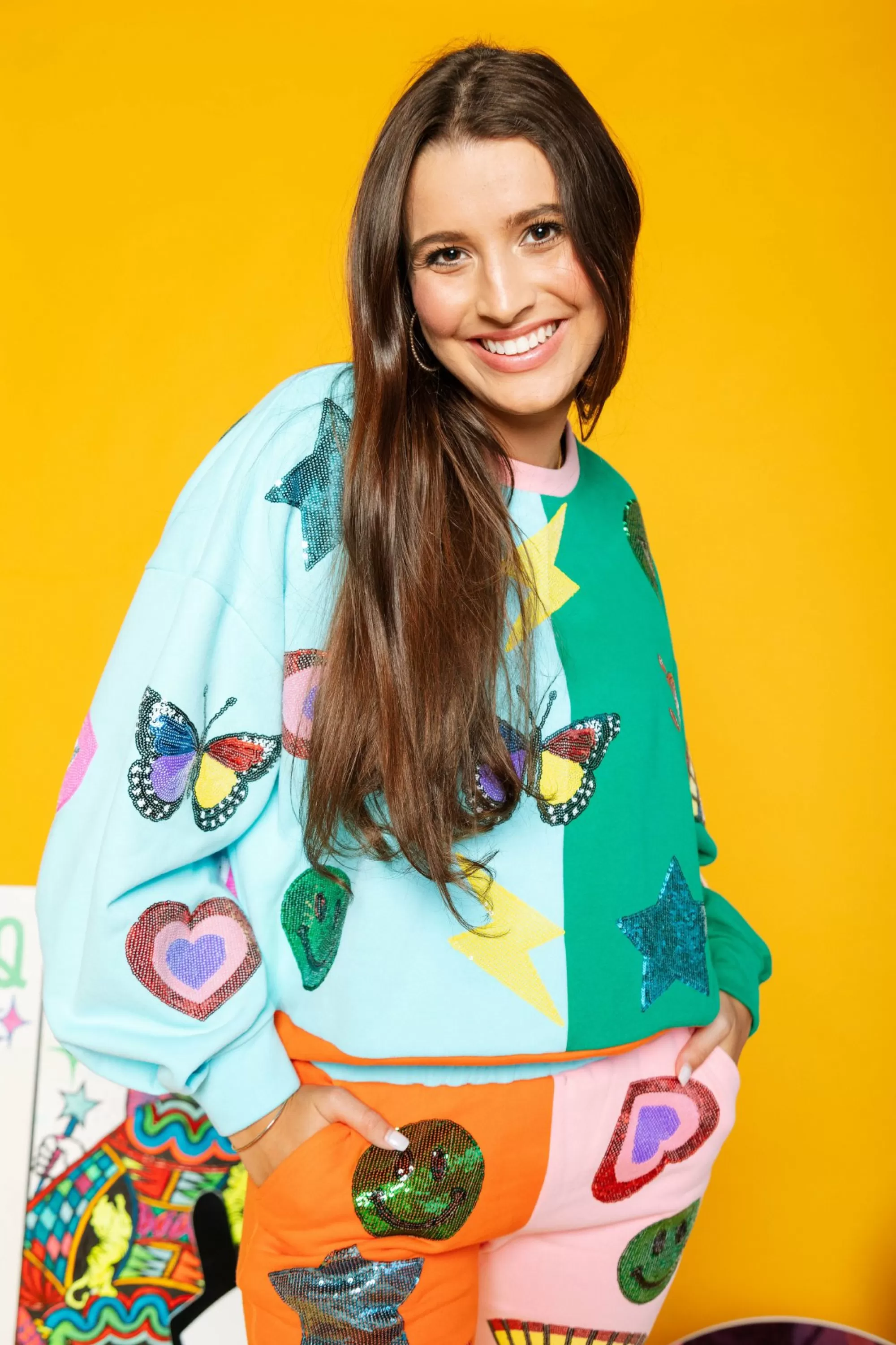 womens Queen Of Sparkles Icon Colorblock Sweatshirt