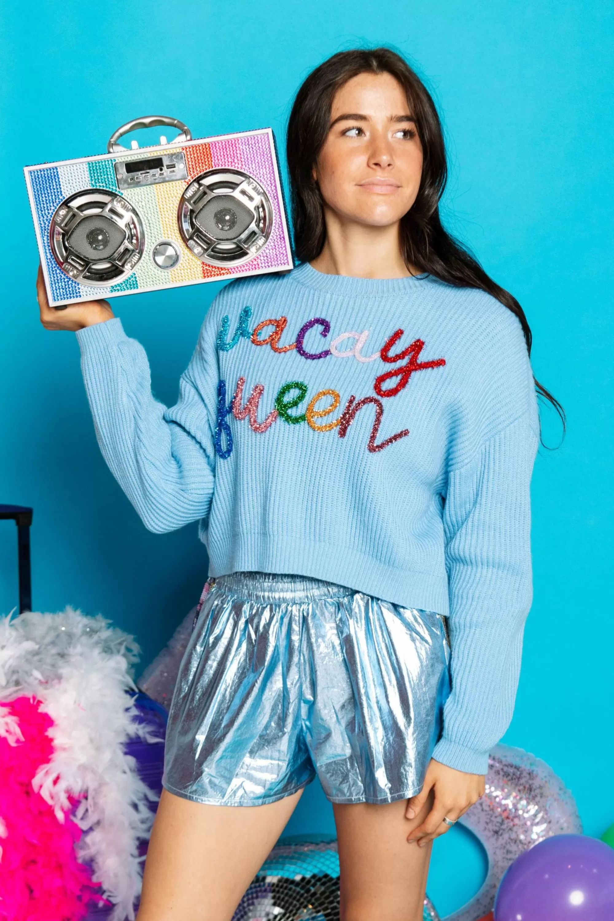 womens Queen Of Sparkles Indigo Vacay Queen Sweater