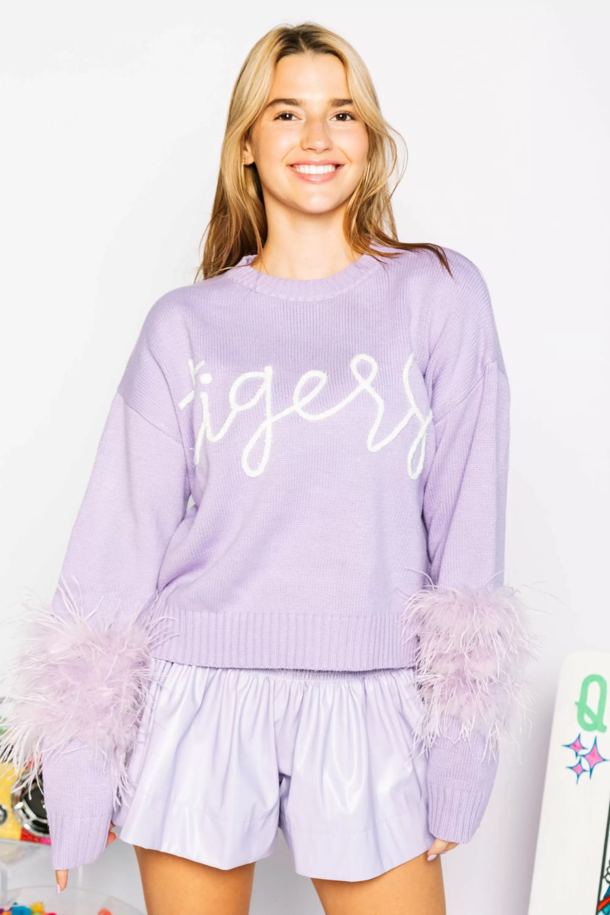 womens Queen Of Sparkles Lavender Leather Swing Shorts