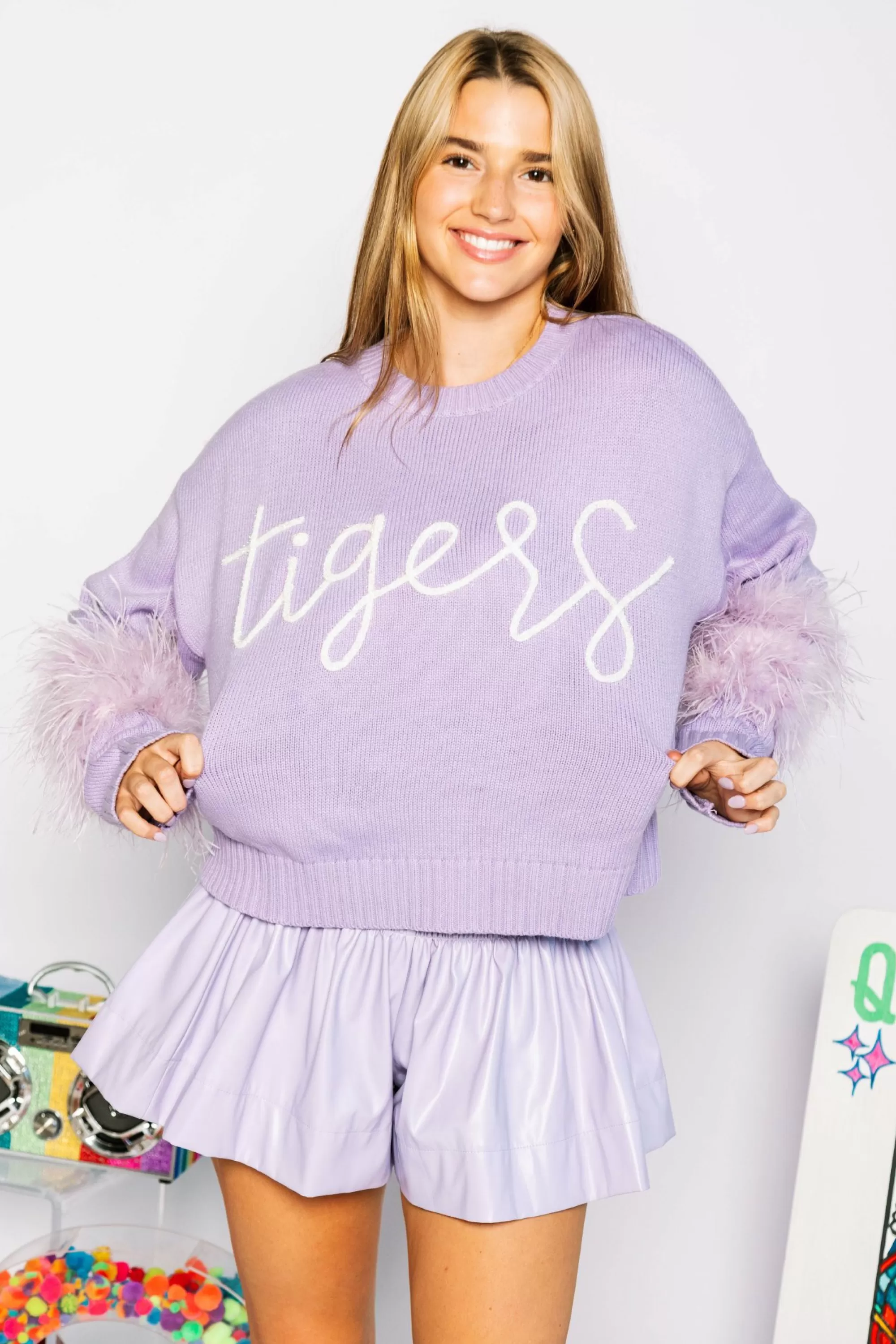 womens Queen Of Sparkles Lavender Leather Swing Shorts
