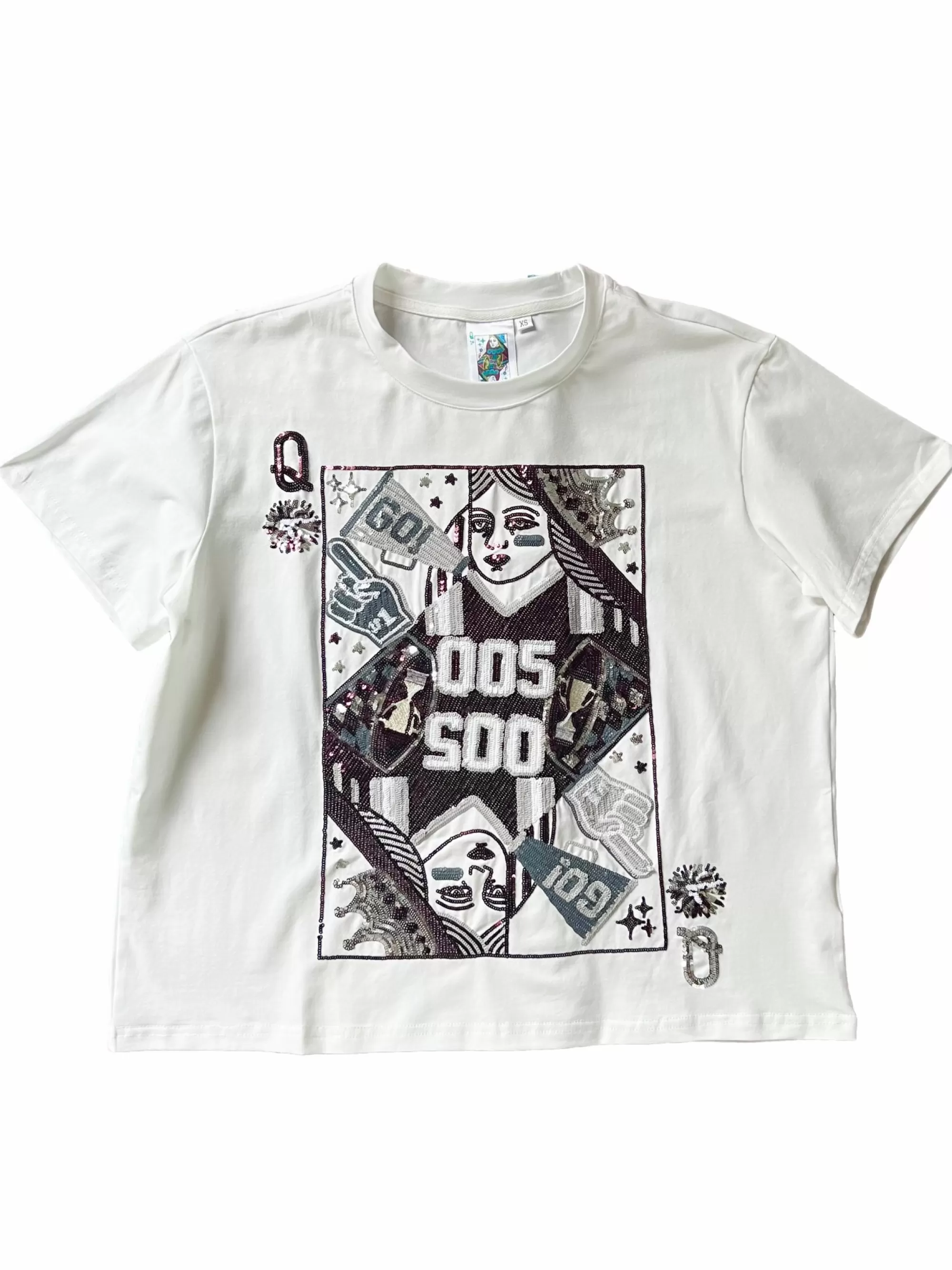womens Queen Of Sparkles Maroon & Silver Card Tee