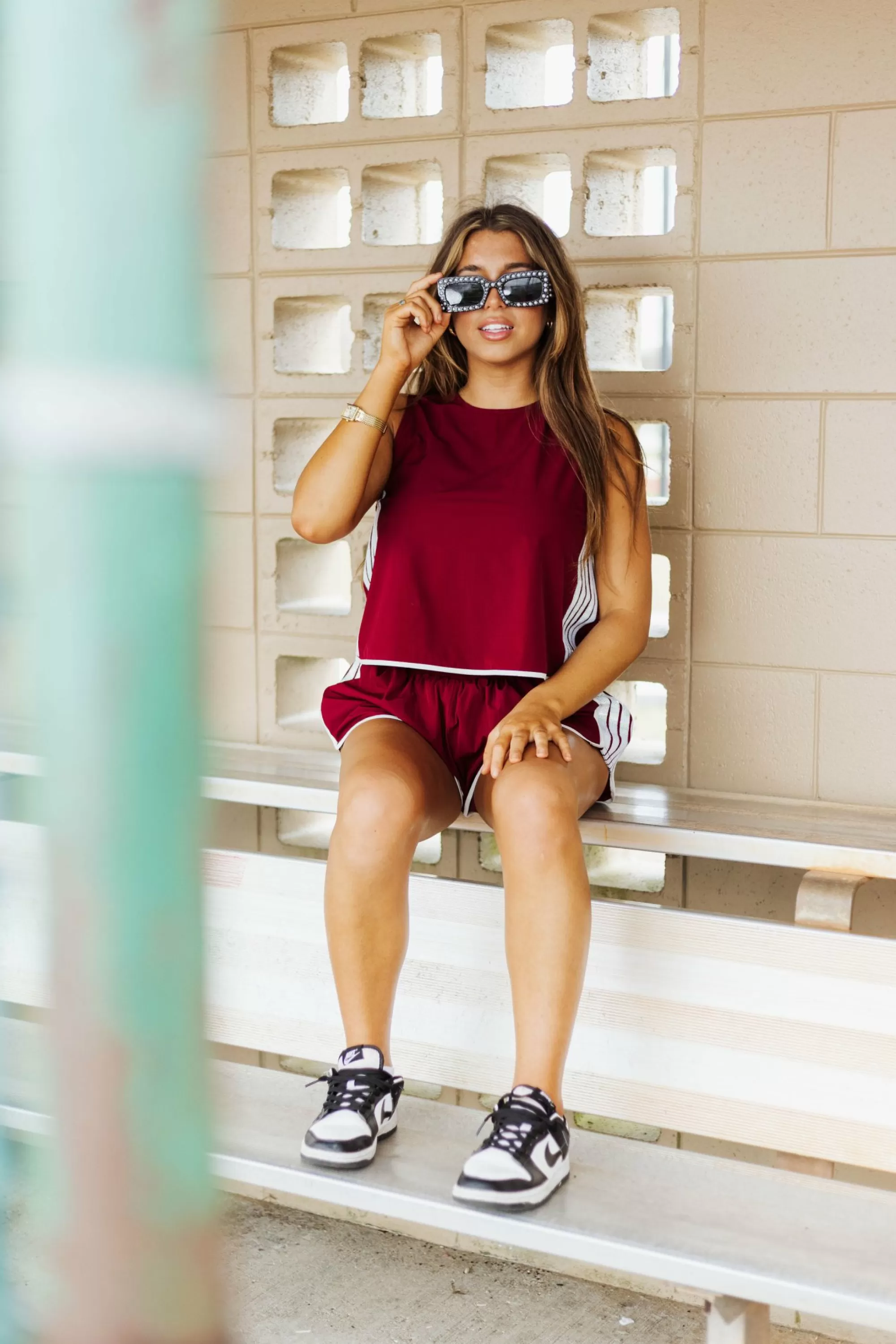 womens Queen Of Sparkles Maroon & White Side Active Short