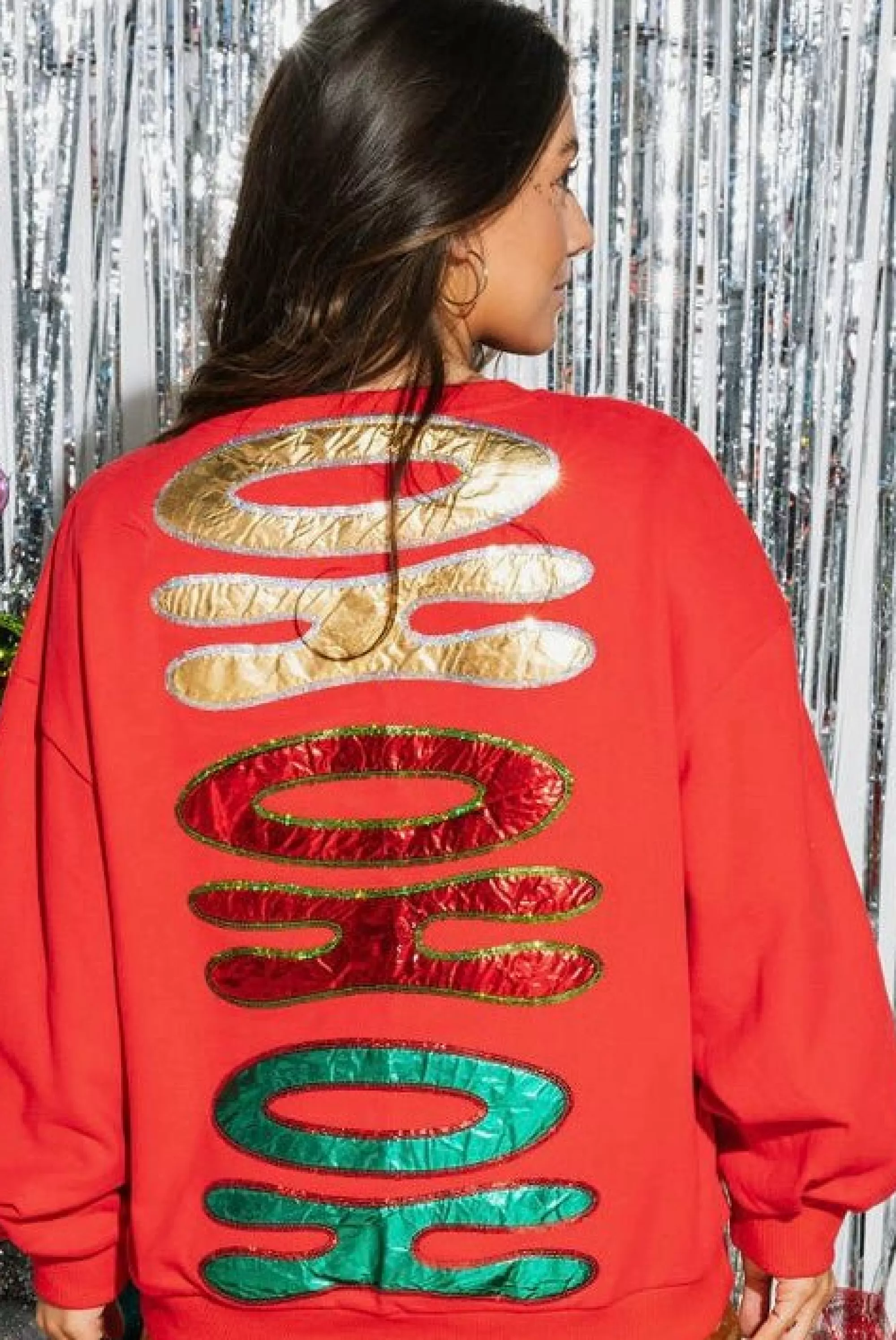 womens Queen Of Sparkles Metallic 'Ho Ho Ho' Sweatshirt