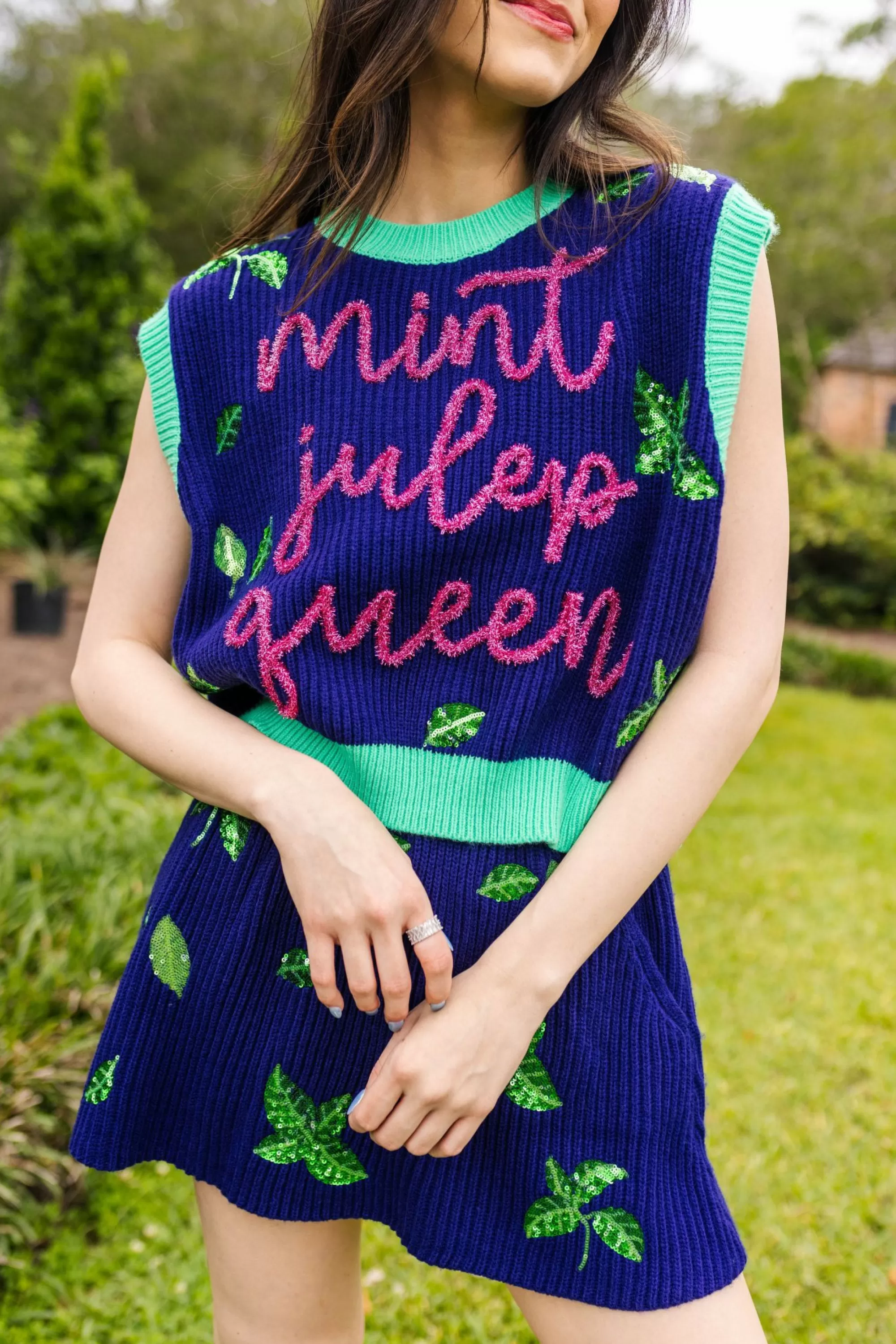 womens Queen Of Sparkles Mint Julep Queen Sweater Vest