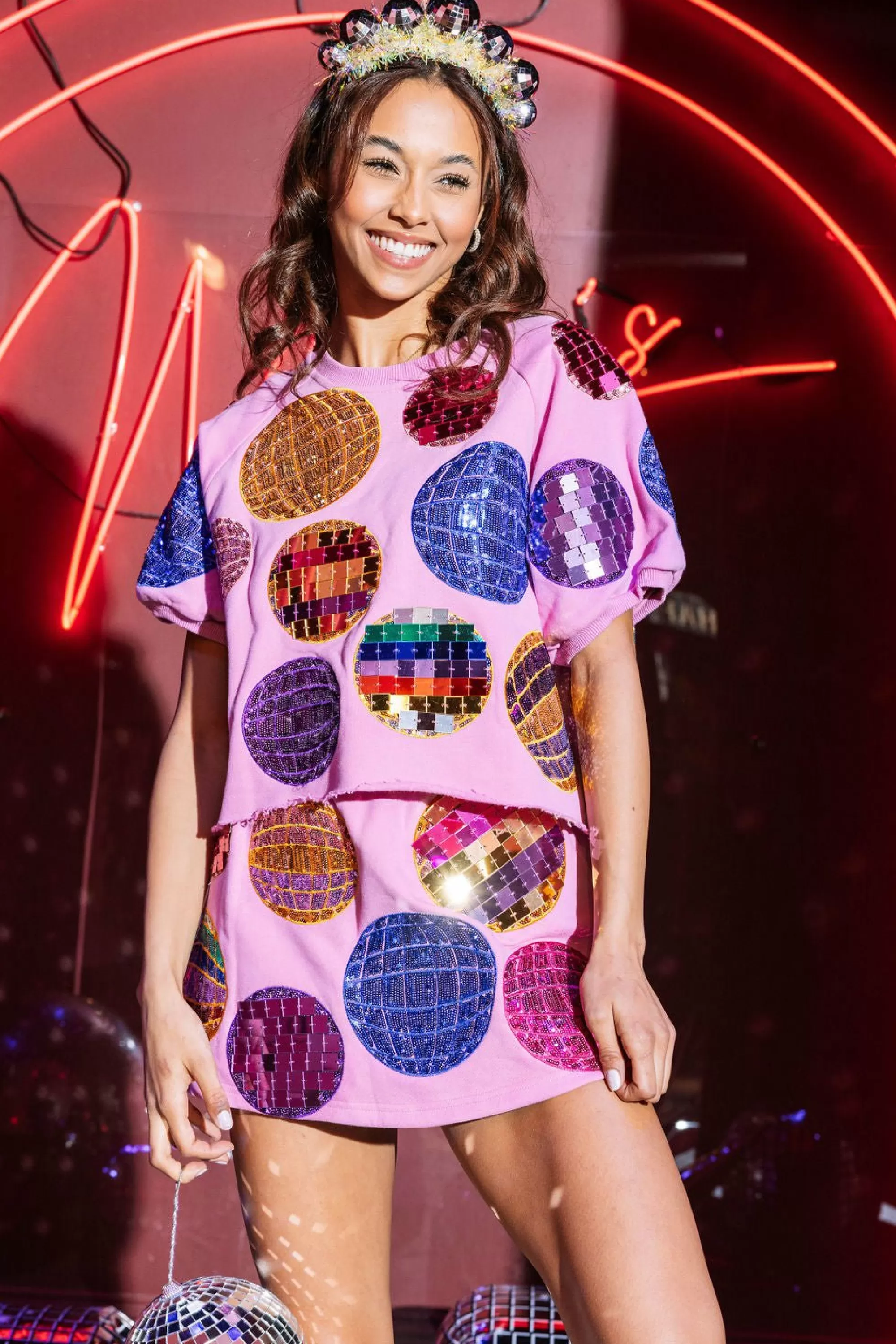 womens Queen Of Sparkles Multi Disco Ball Top