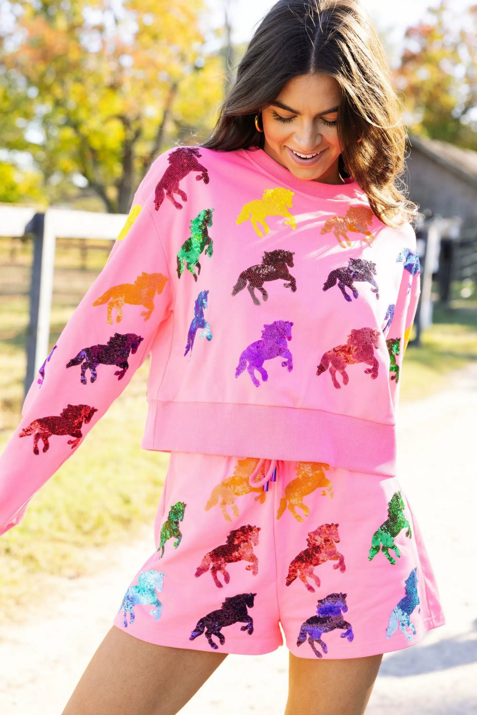 womens Queen Of Sparkles Multi Horse All Over Short