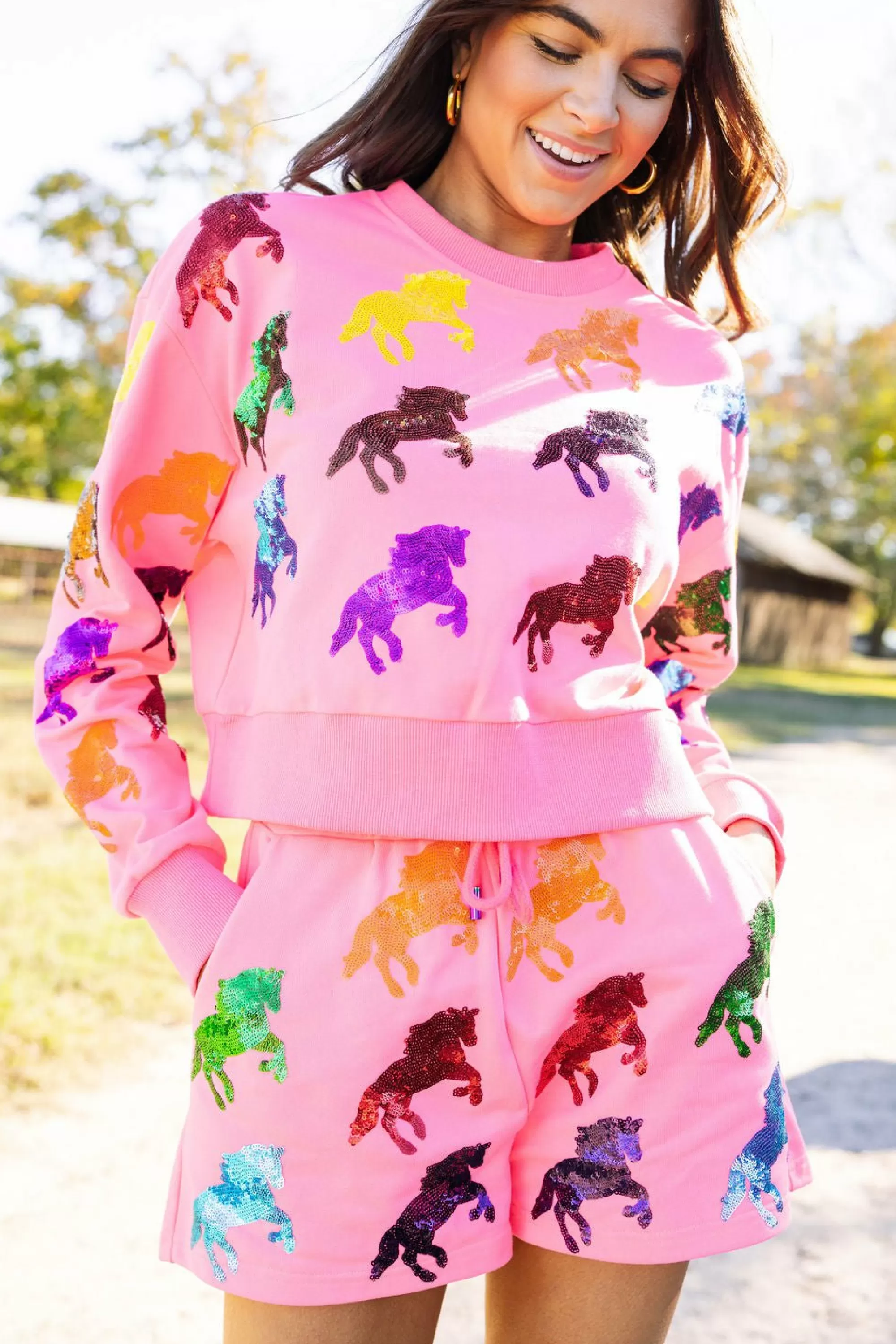 womens Queen Of Sparkles Multi Horse All Over Short