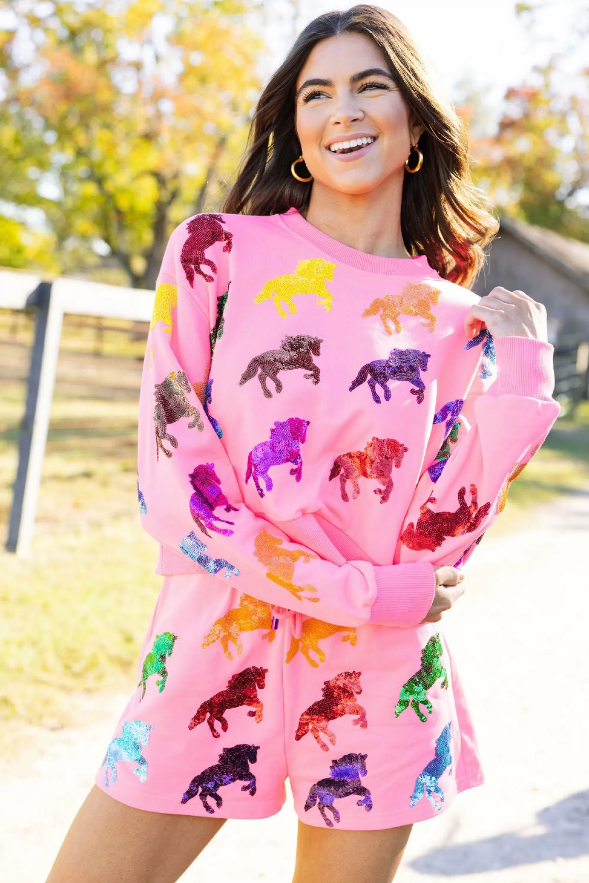 womens Queen Of Sparkles Multi Horse All Over Sweatshirt
