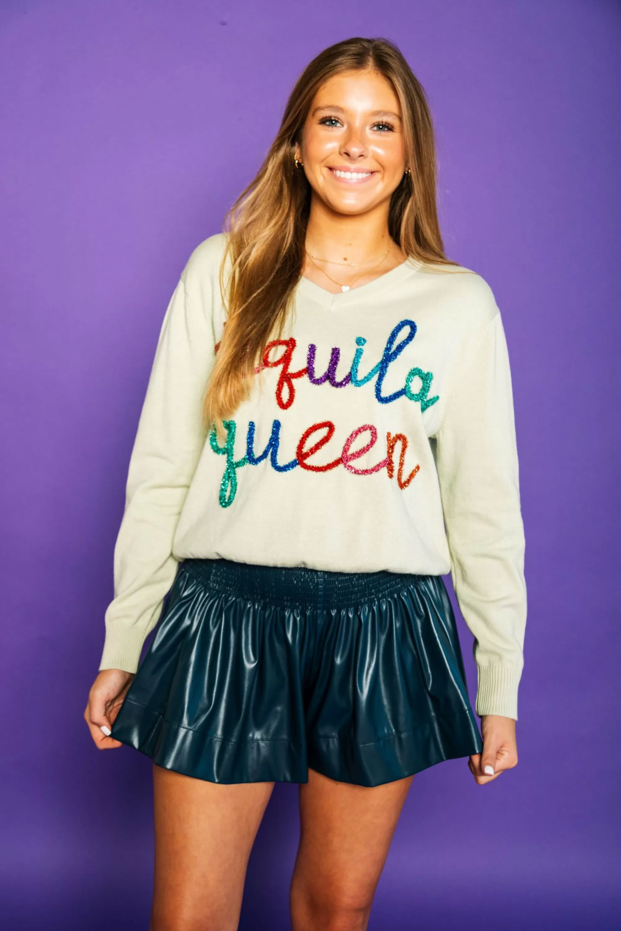 womens Queen Of Sparkles Navy Leather Swing Shorts