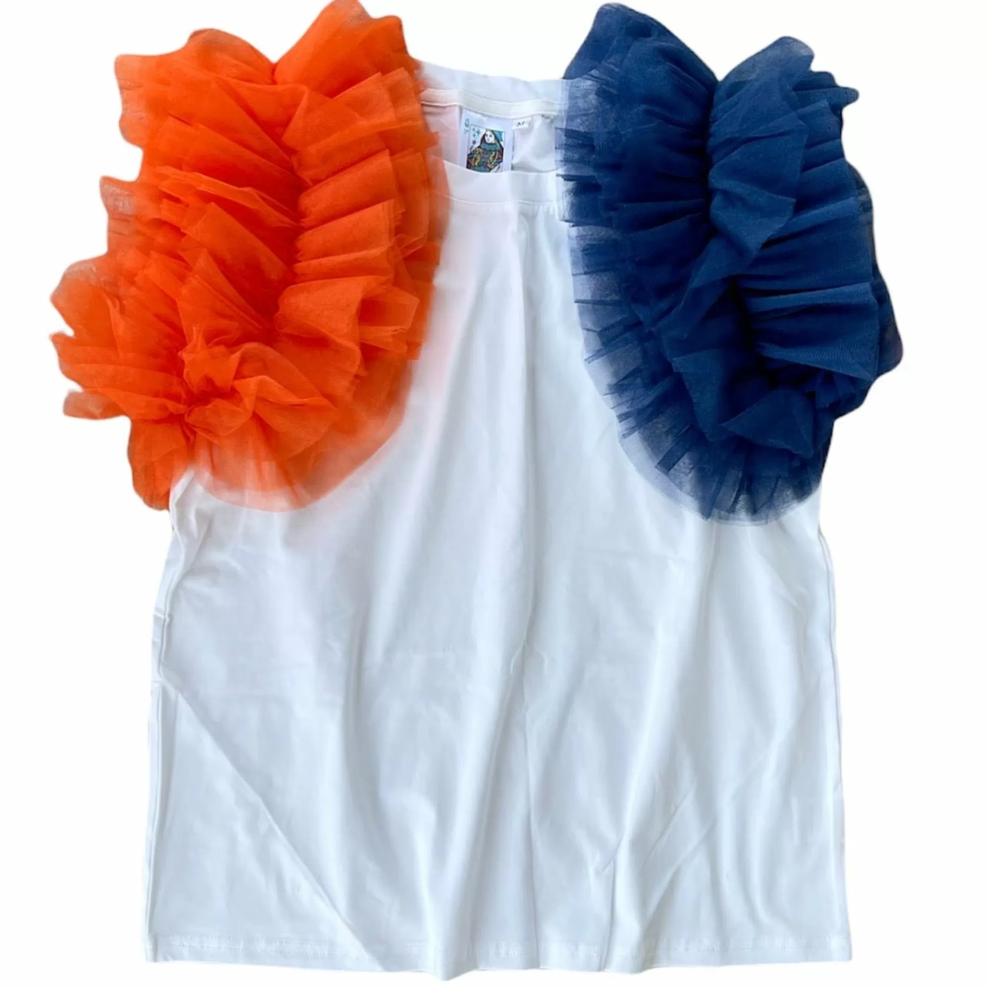 womens Queen Of Sparkles Navy/Orange Ruffle Sleeve Tee