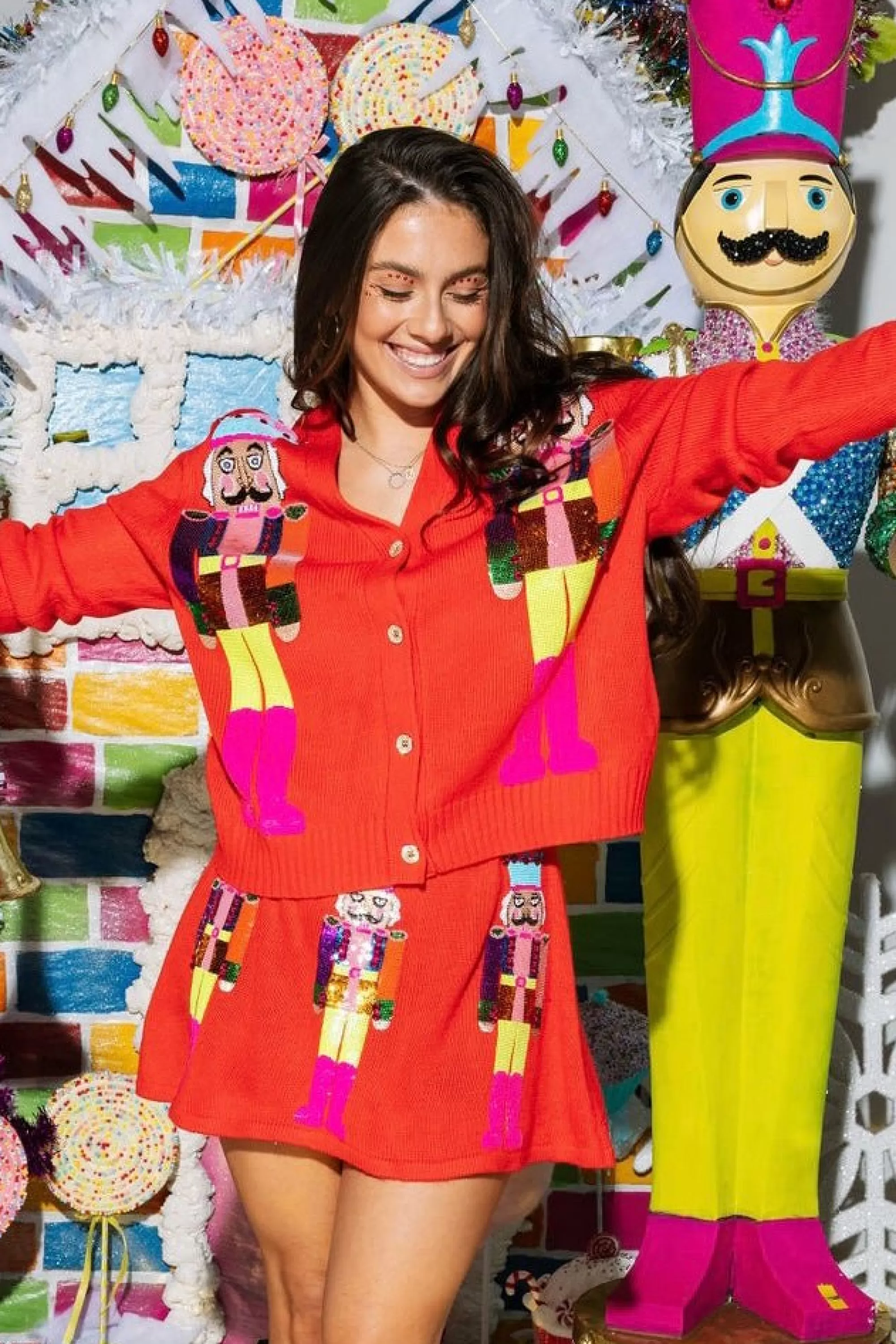 womens Queen Of Sparkles Neon Nutcracker Cardigan