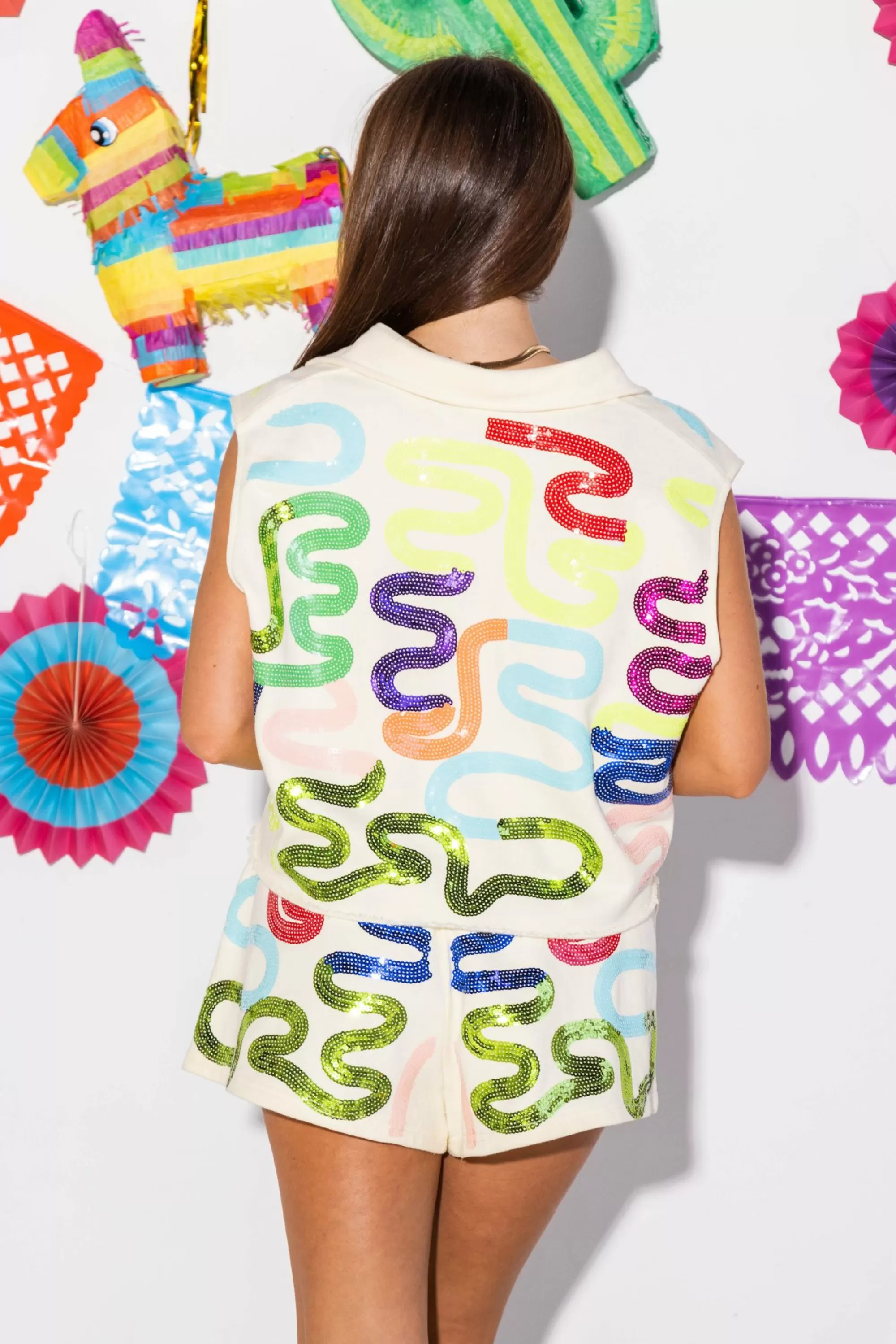 womens Queen Of Sparkles Neon Squiggle Short