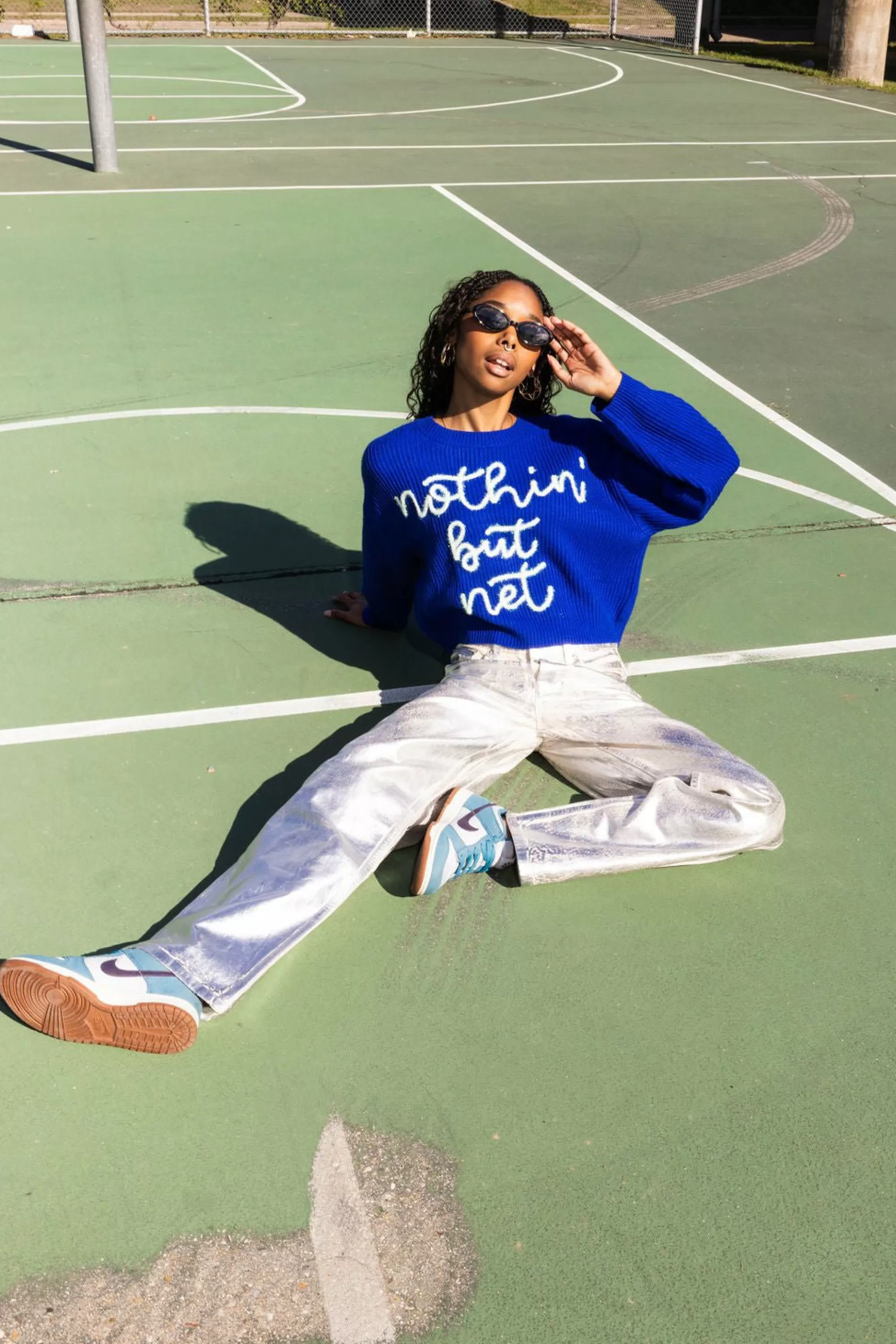 womens Queen Of Sparkles Nothin But Net' Glitter Script Sweater