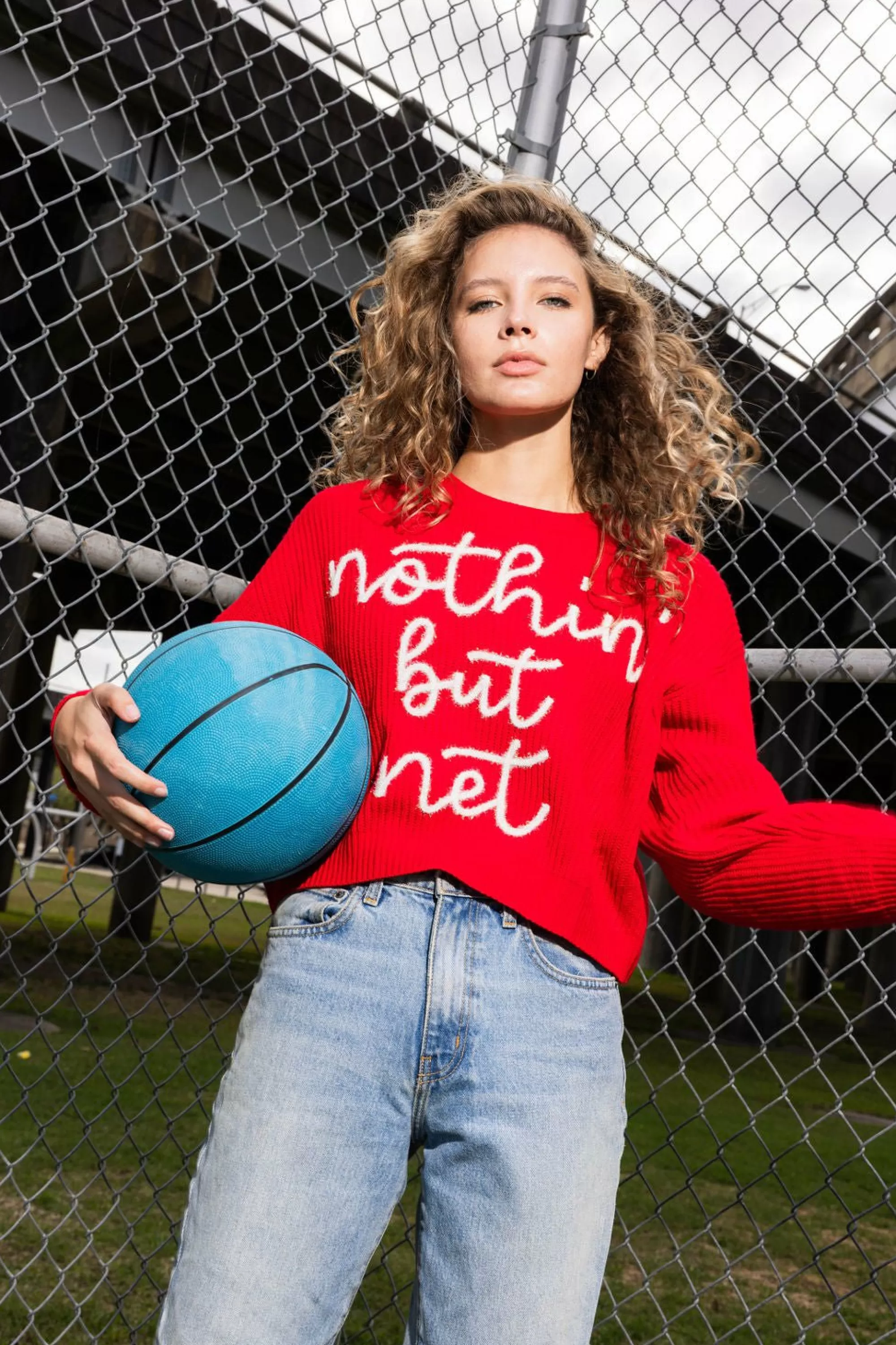 womens Queen Of Sparkles Nothin But Net' Glitter Script Sweater