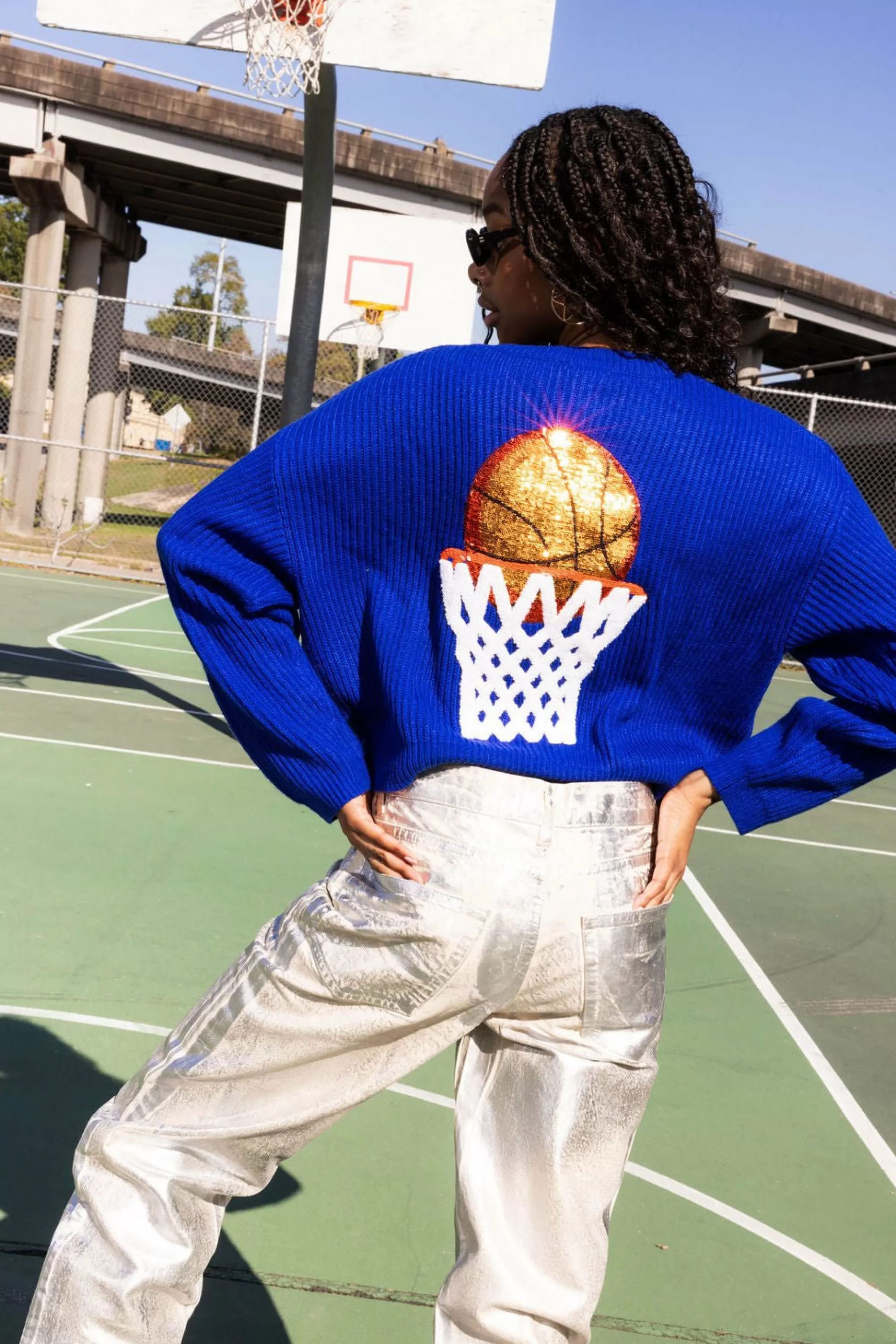 womens Queen Of Sparkles Nothin But Net' Glitter Script Sweater