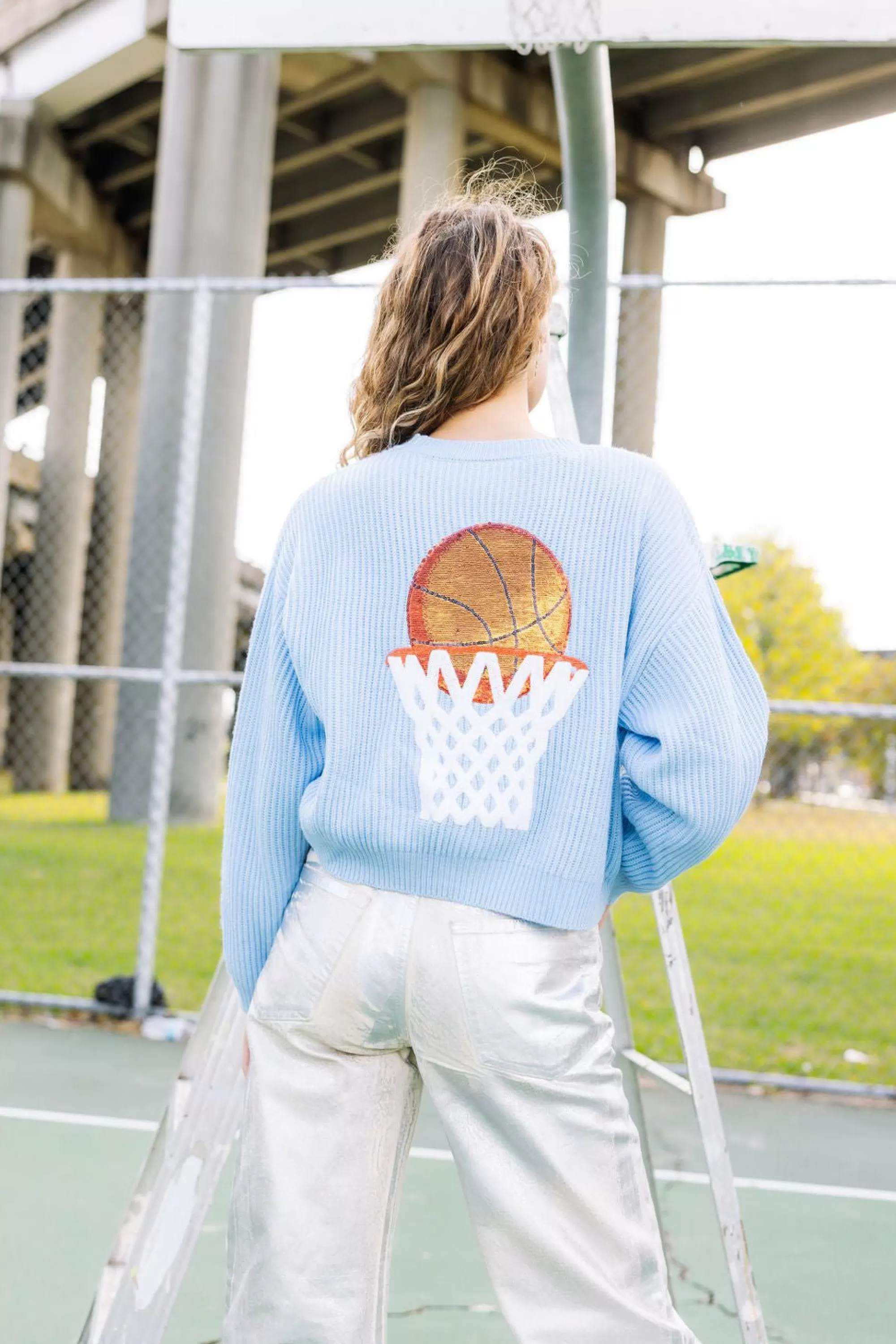 womens Queen Of Sparkles Nothin But Net' Glitter Script Sweater